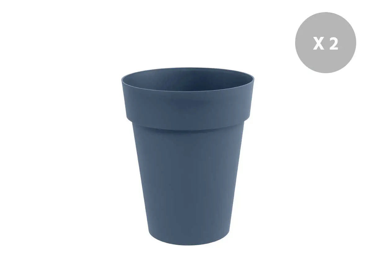 Lot de 2 Pots de fleur rond Toscane Ø 44 x H.53 cm – Bleu jean – Eda
