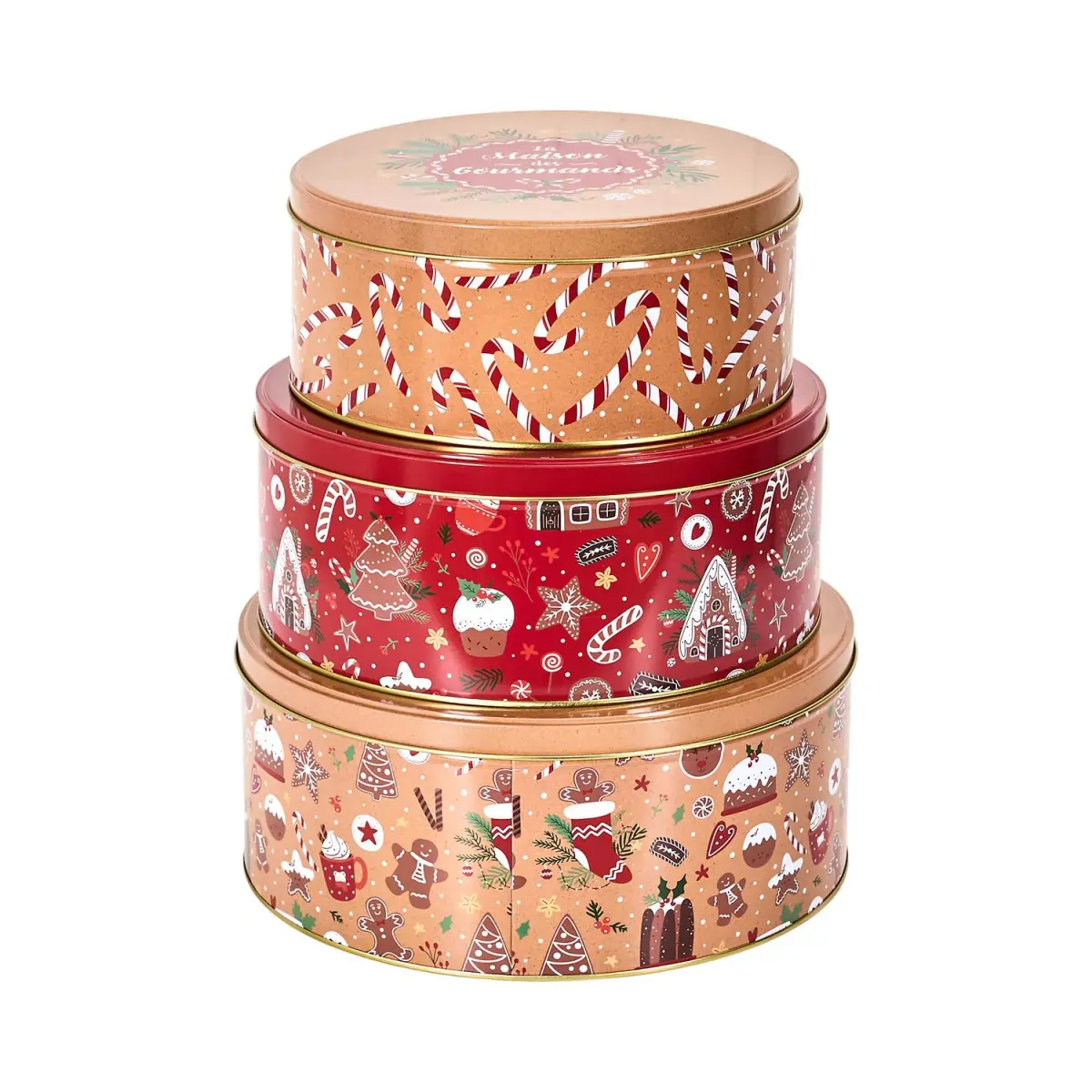 Lot de 3 Boîtes en Métal «Noël Magique» 25cm Rouge