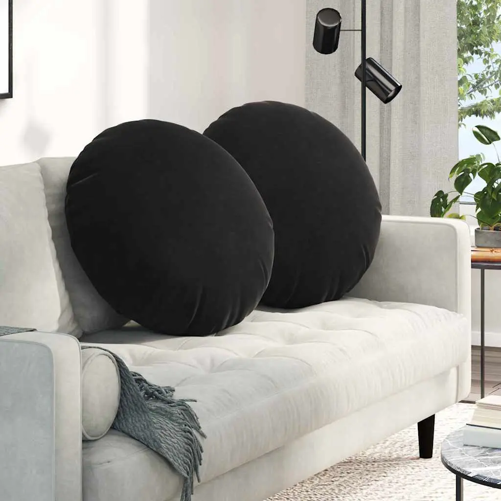 Lot de 2 Grands Coussins de Sol Velours Design Déhoussable pour Intérieur Noir Ø 60 cm – ComfortXL Outdoor Living