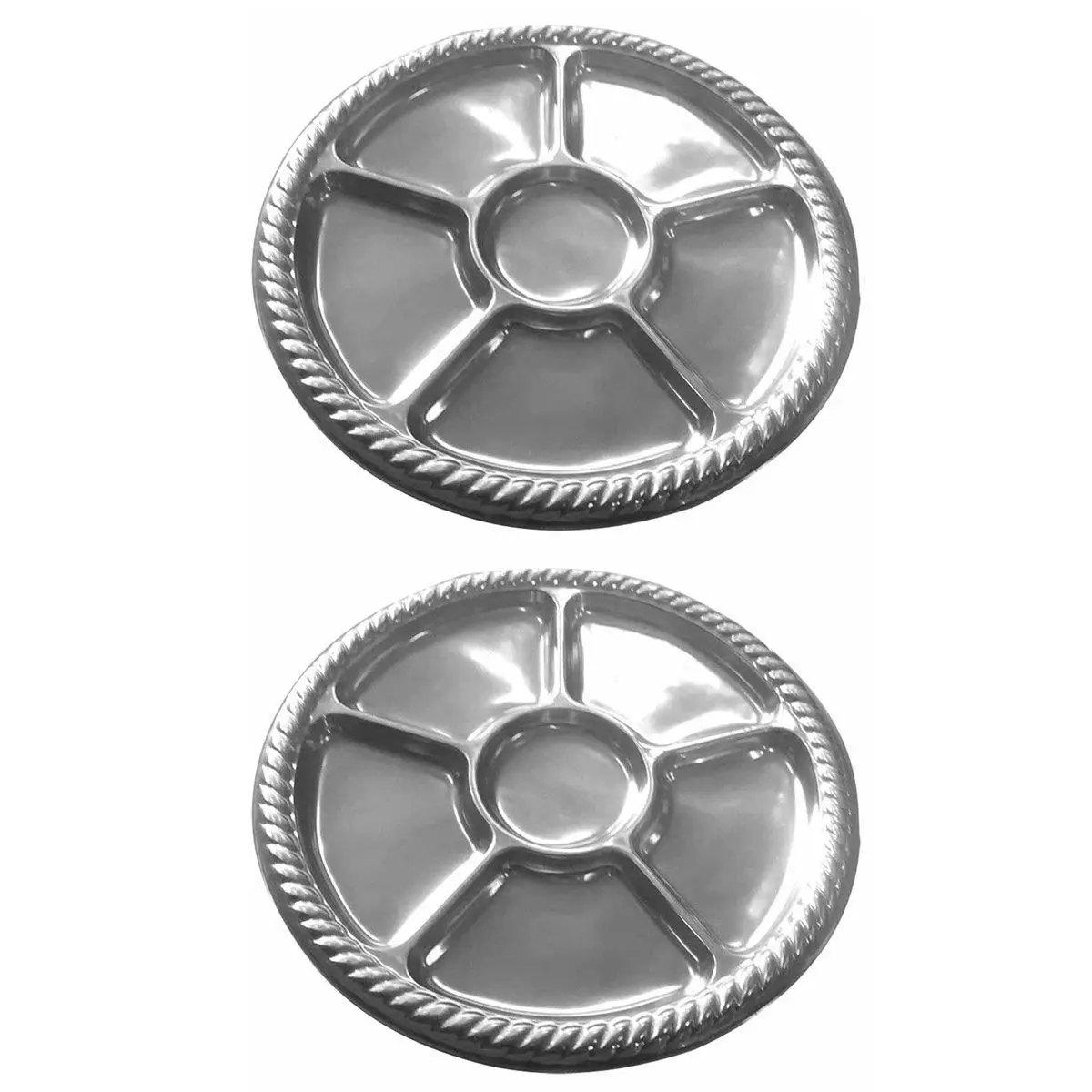 Lot de 2 Plats & 6 Compartiments «Tressé» 30cm Argent