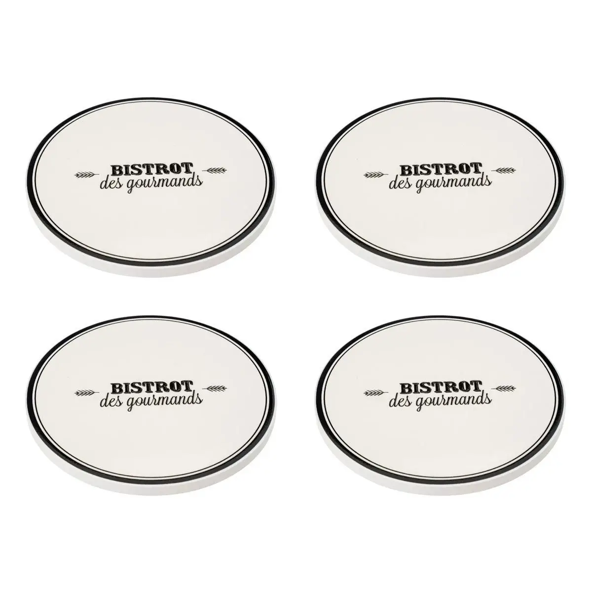 Lot de 4 Dessous de Verre «Bistrot» 10cm Blanc