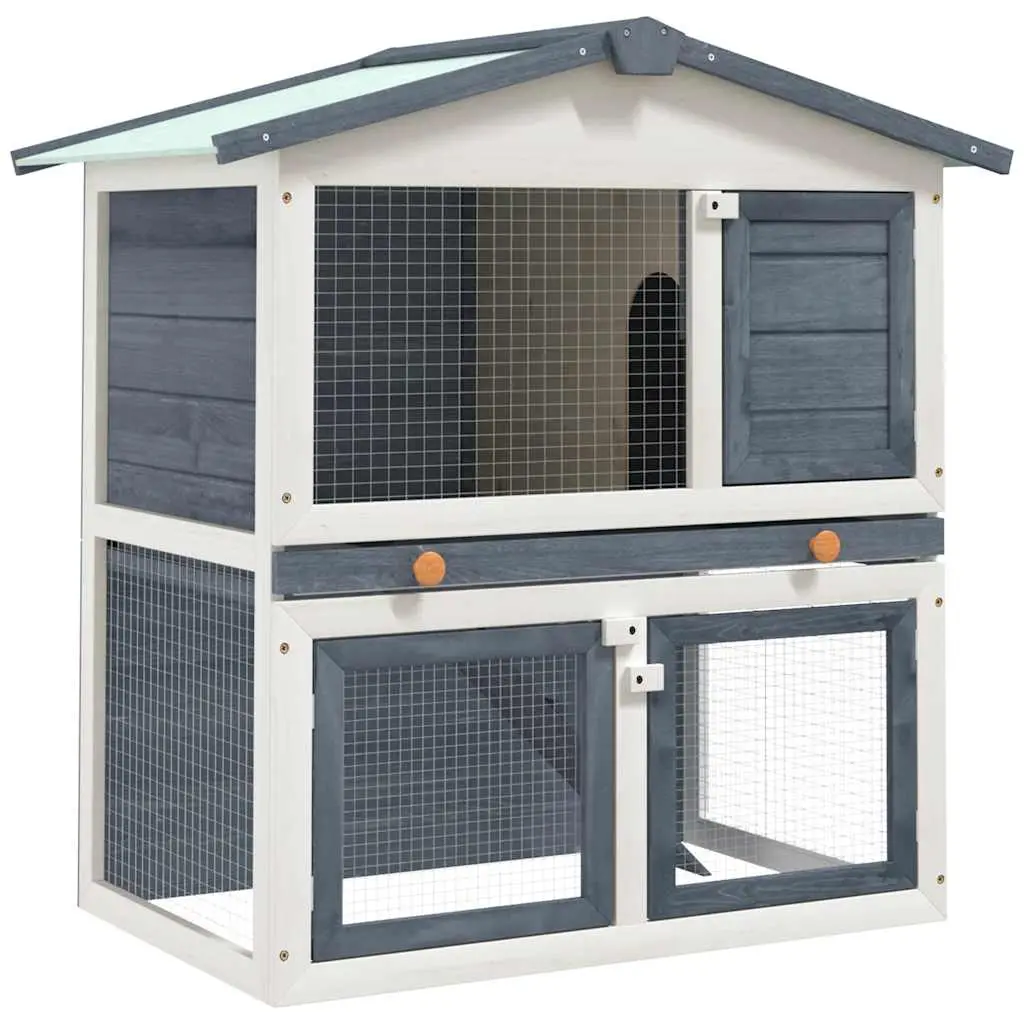 Grand clapier à lapin en bois 2 niveaux avec rampe extérieur Gris – ComfortXL Outdoor Living
