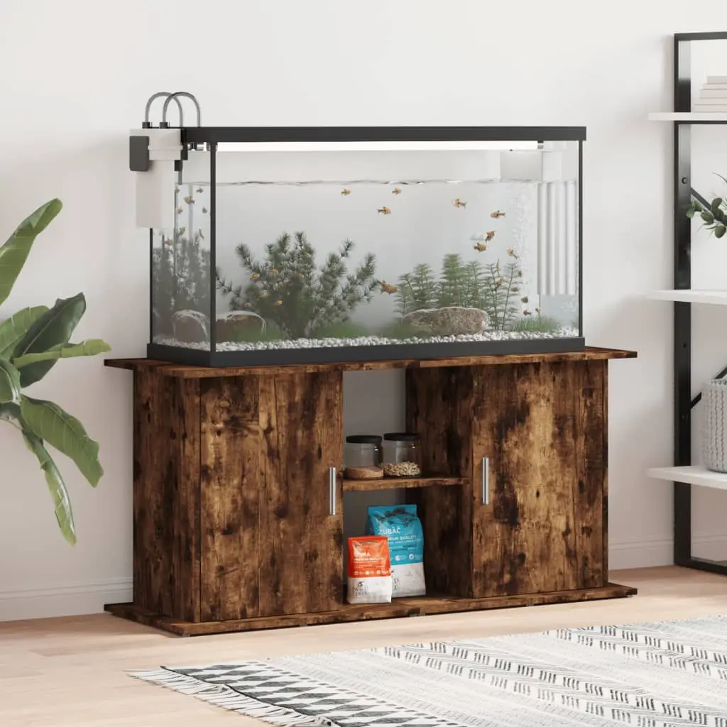 Grand Meuble Aquarium Bois d’ingénierie avec Rangement Chêne Fumé 121 cm