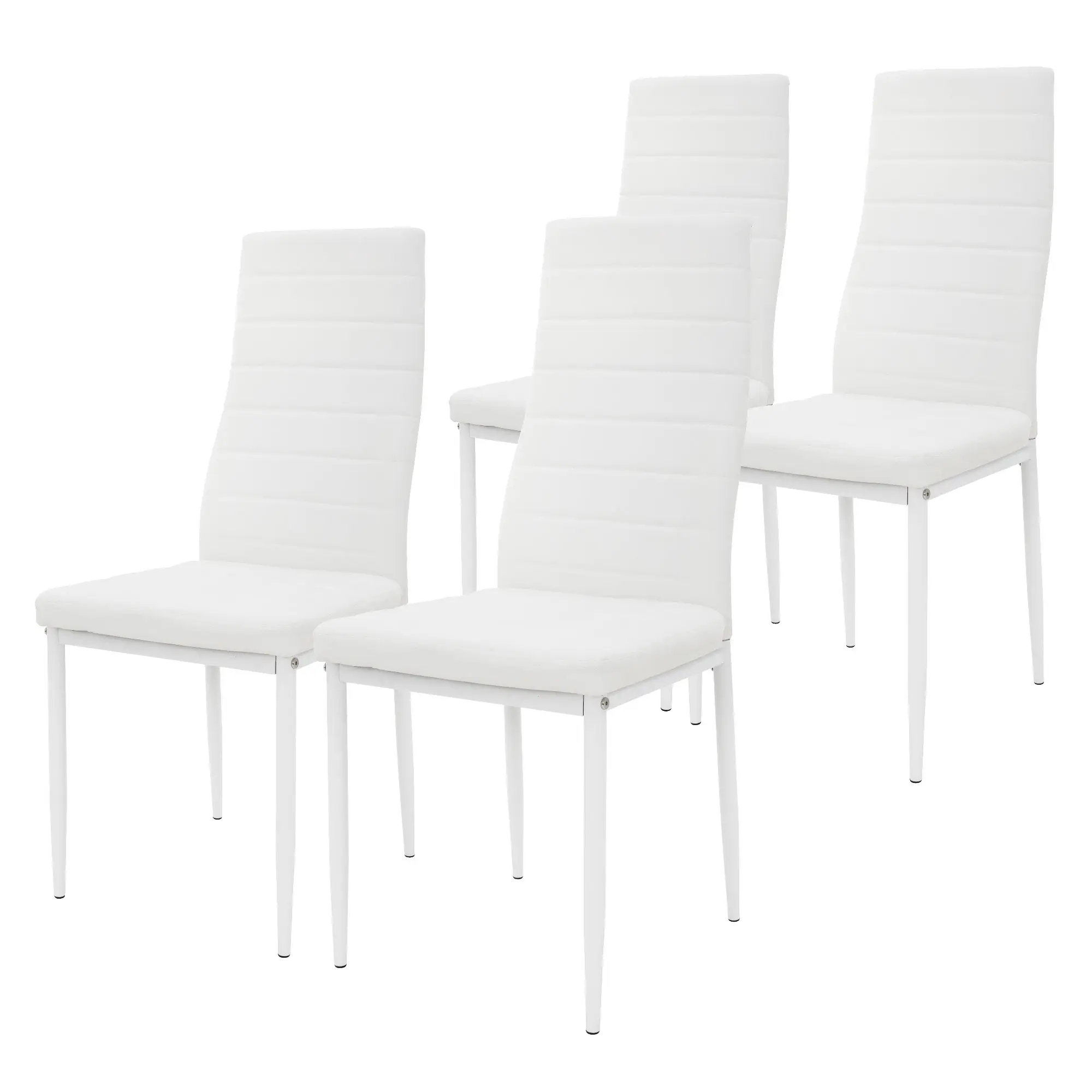 Lot de 4 chaises de salle à manger blanc avec dossier haut rembourrées en simili pieds en acier patins de protection de sol inclus charge de 120 kg