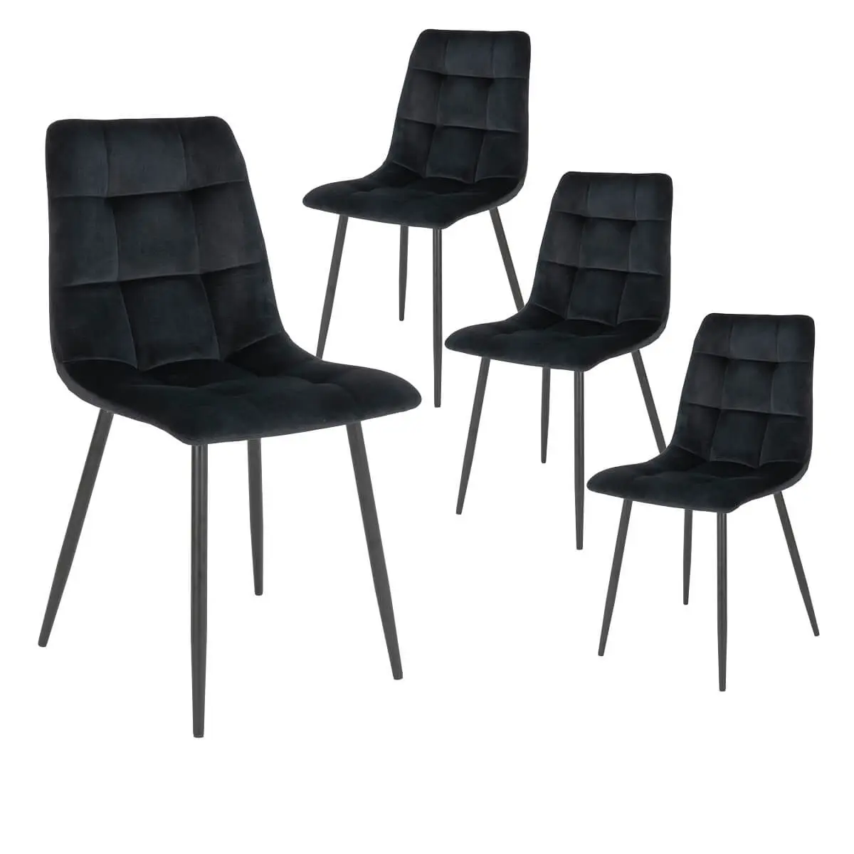 Lot de 4 Chaises Velours Noir et Piétement Acier – STRIB