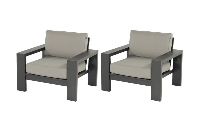 Lot de 2 fauteuils Titan Lounge – Coussins en polyester – Gris/Anthracite Chalet & Jardin