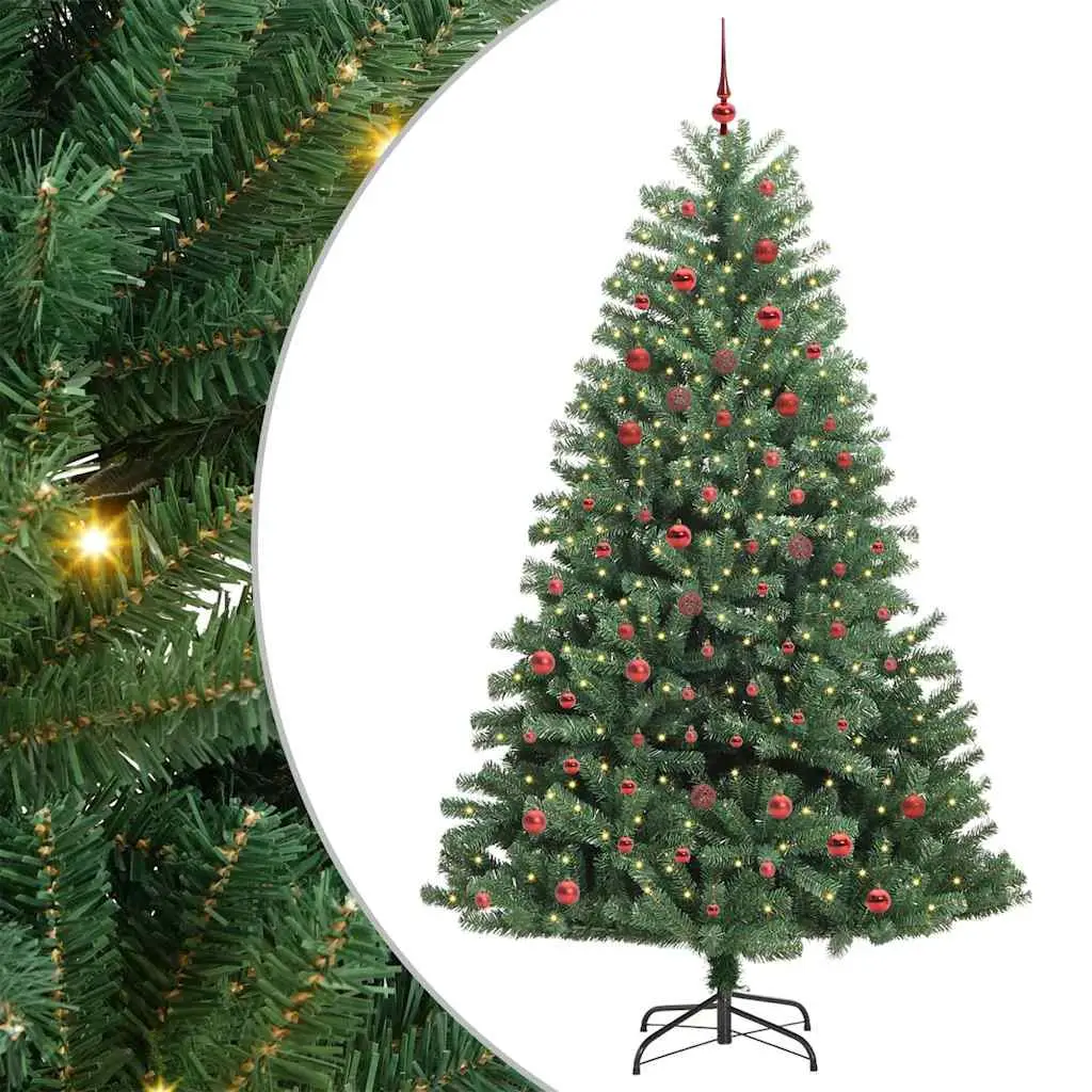 Grand Sapin de Noël Artificiel 210 cm, Montage Express, Illuminé par LED et Décorations Fournies – ComfortXL Outdoor Living
