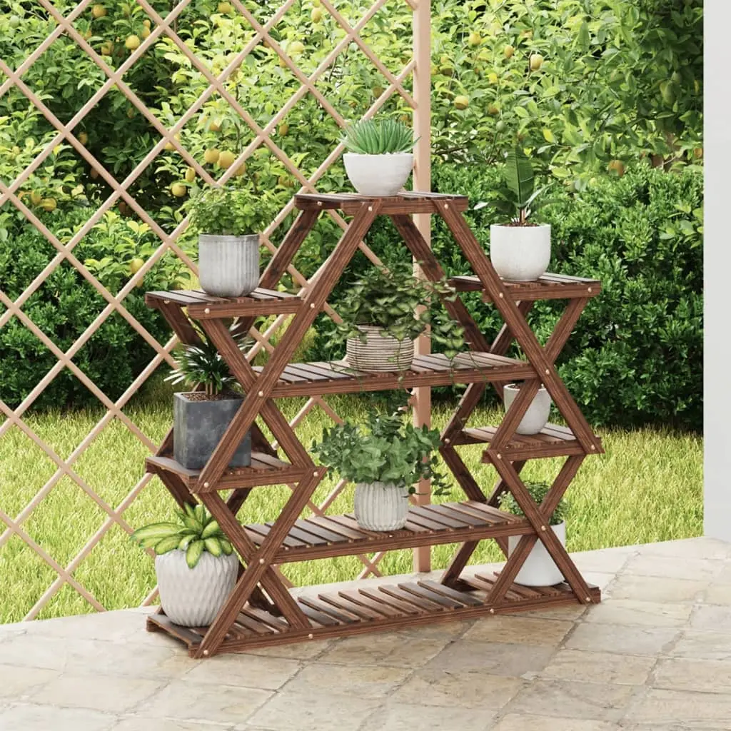 Grande Étagère à Plantes Bois Sapin Carbonisé Support Décoratif pour Jardin Terrasse Extérieur Brun 105cm – ComfortXL Outdoor Living