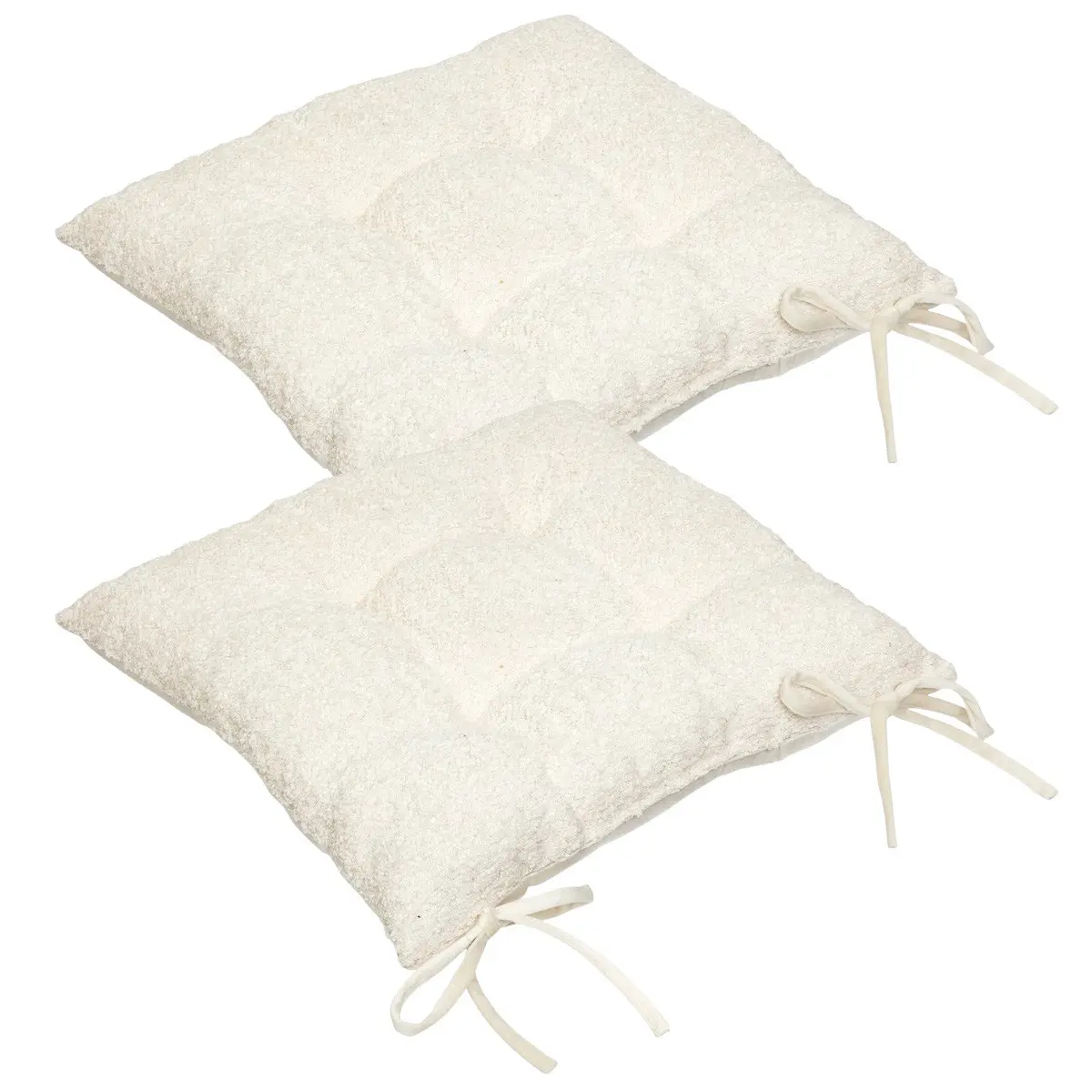 Lot de 2 Galettes de chaise tissage Blanc Ivoire effet bouclette 38 x 38 cm