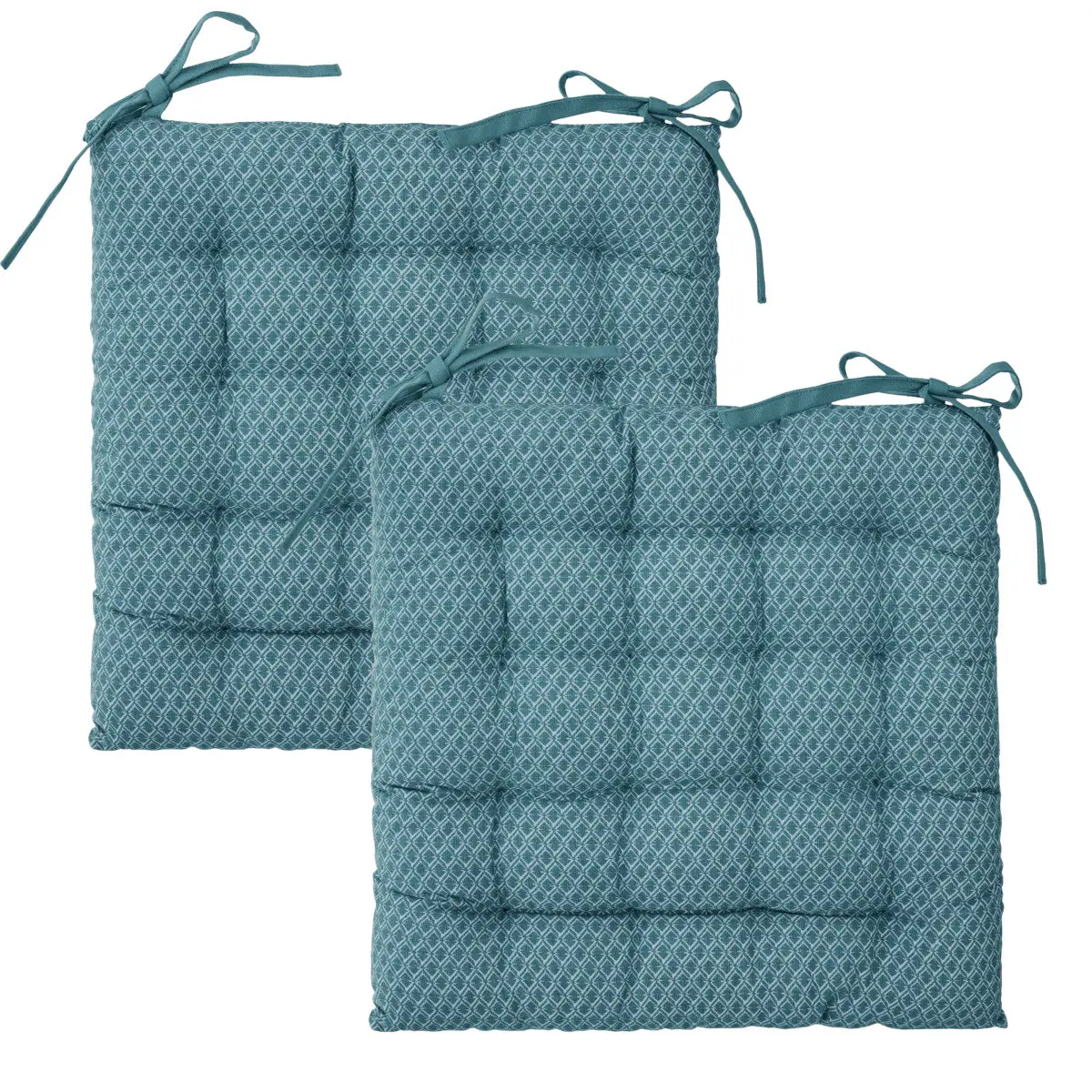 Lot de 2 Galettes de chaise en Coton Bleu motif géométrique 38 x 38 cm