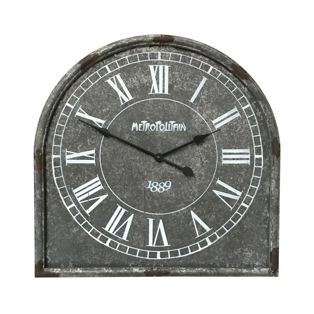 ~ Grande horloge murale décorative vintage salon cuisine métal gris 60cm Chemin de campagne