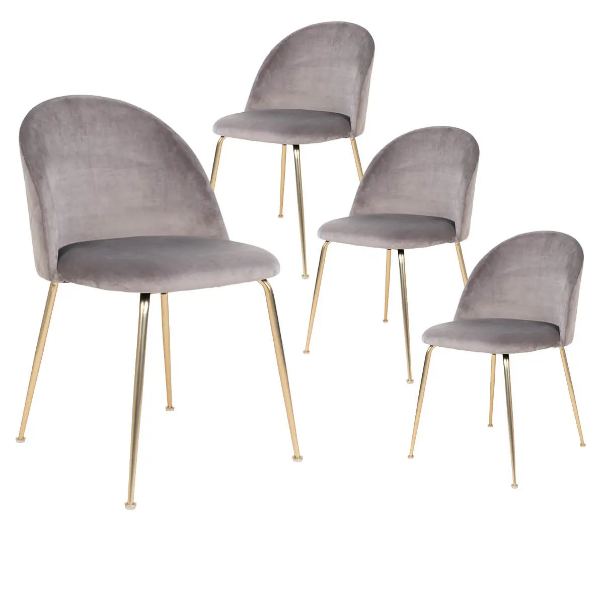 Lot de 4 Chaises Velours Gris et Pieds Métal Doré – MEYRIN