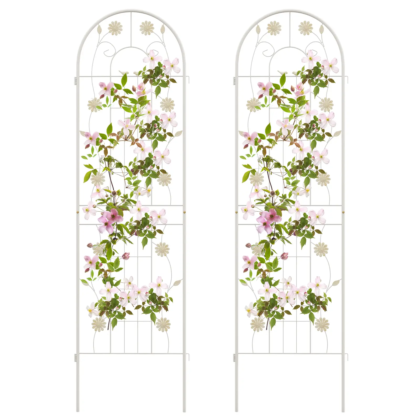 Lot de 2 Treillis de Jardin en Métal 180x50cm Clôture Décorative pour Plante Grimpante Grille Fleurs Antirouille pour Cour Patio Blanc