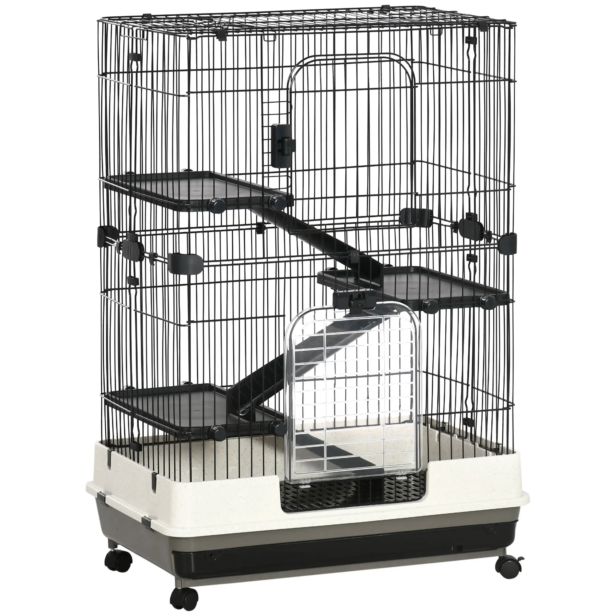 Grande cage en métal pour furets et chinchillas sur roulettes 81x52x114cm noir