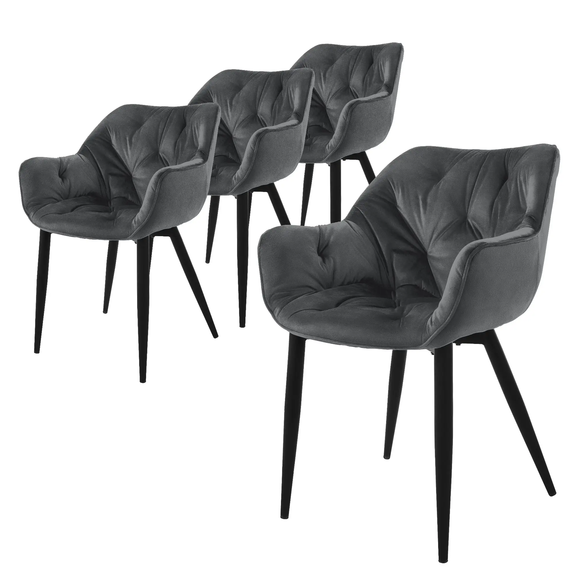 Lot de 4 chaises de salle à manger anthracite dossier et accoudoirs ergonomiques revêtement en velours doux piètement noir en métal design raffiné