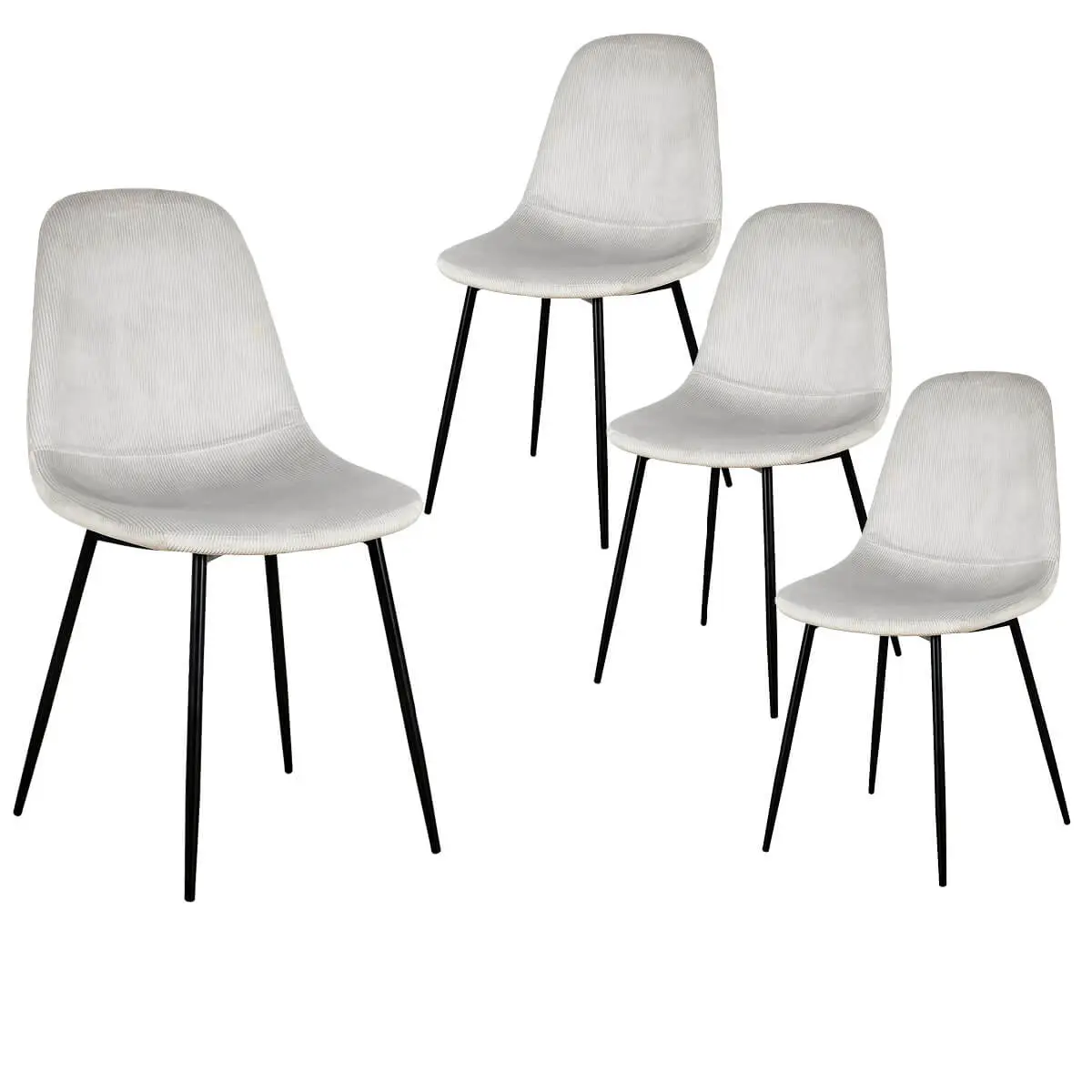 Lot de 4 Chaises Velours Côtelé Gris Clair – ALESSIA