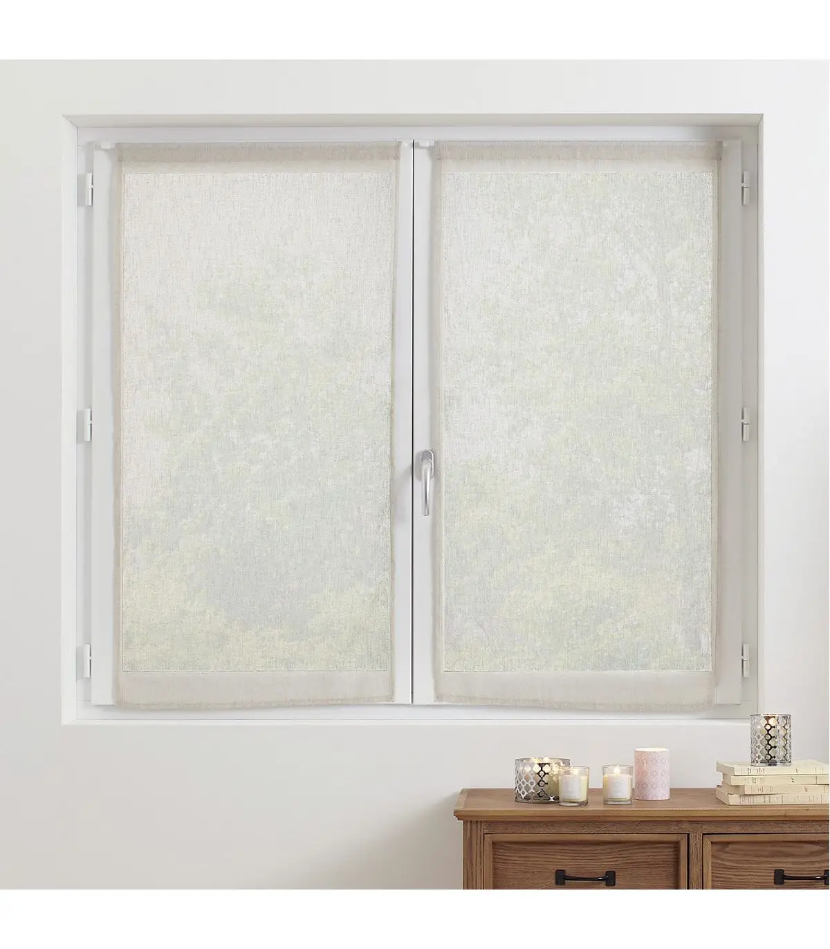 Lot de 2 Voilages Vitrage Beige Lin 60 x 120 cm