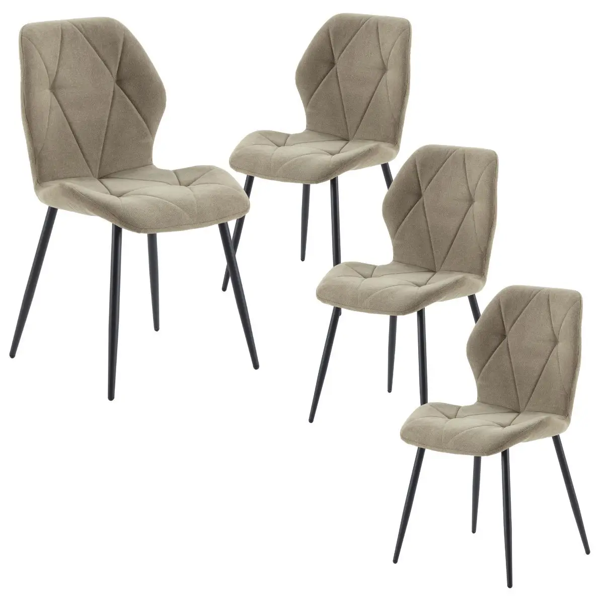 Lot de 4 chaises en tissu polyester doux vert et pieds en métal laqué noir – LUCIANA