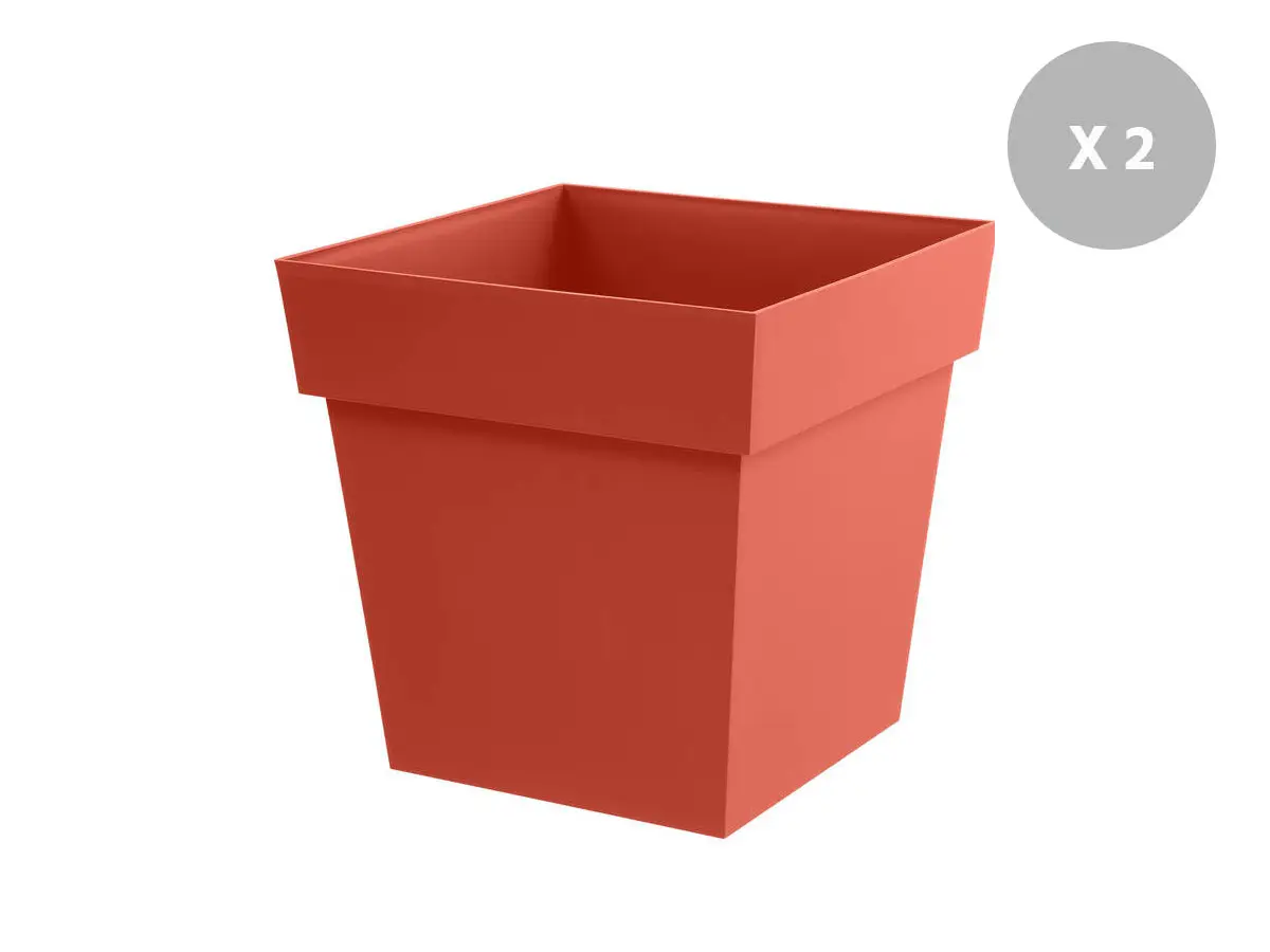 Lot de 2 pots de fleur carré Toscane 39 x 39 cm – 38 L – Orange terre battue – Eda