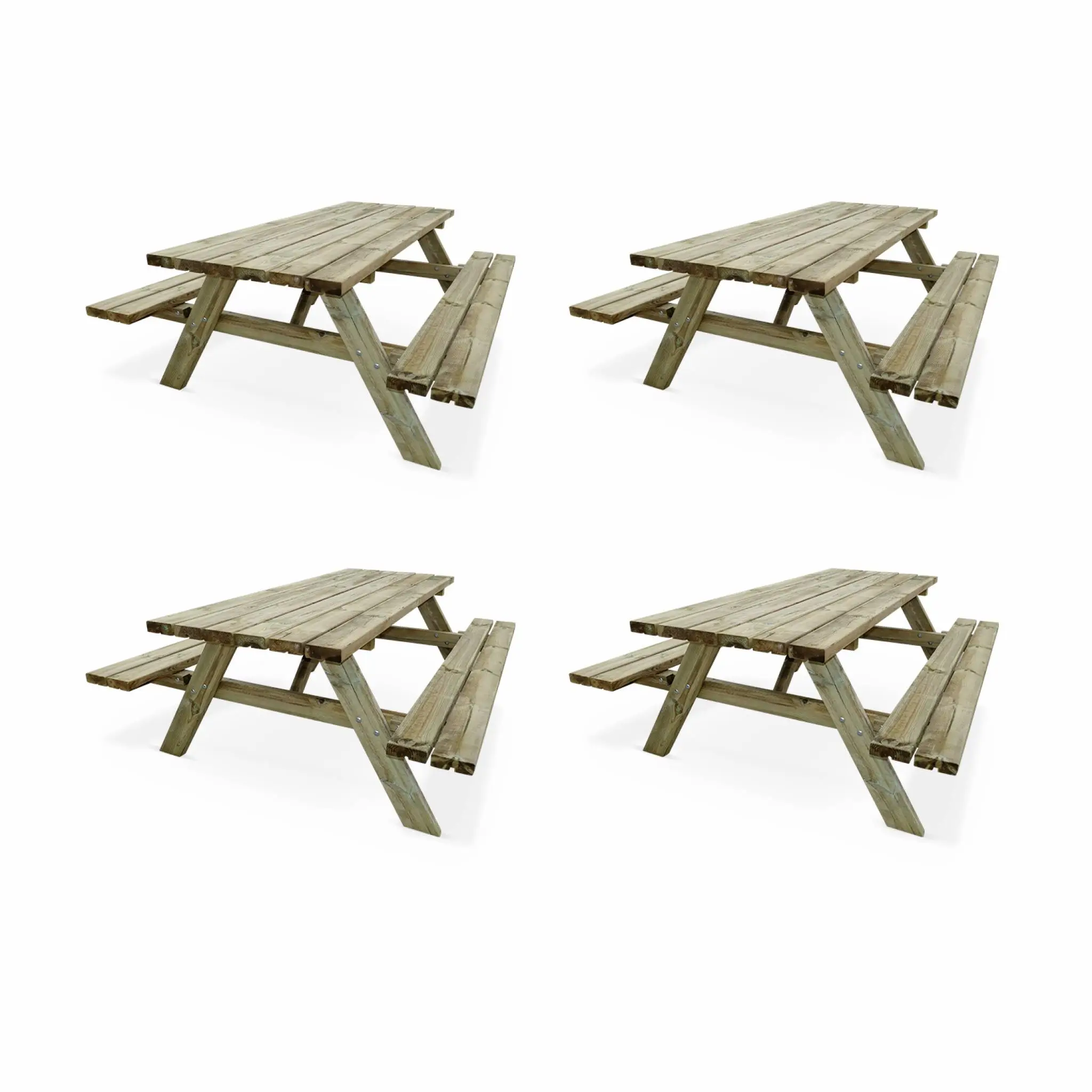 Lot de 4 tables de pique-nique 180 cm avec bancs rabattables en bois. 6 places – PANCHINA – Tables de jardin robustes en pin sylvestre | sweeek