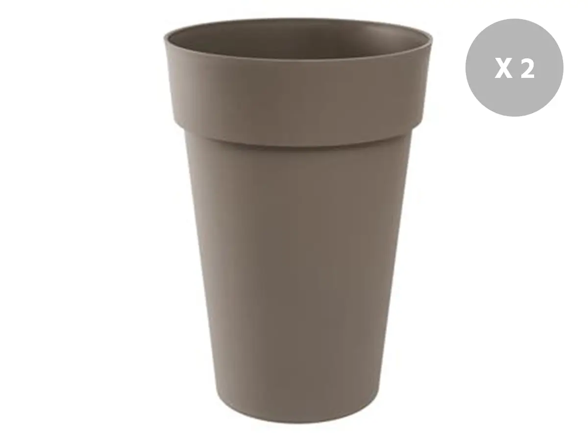 Lot de 2 Pots de fleur rond Toscane Ø 46 x H.65 cm Taupe – Eda
