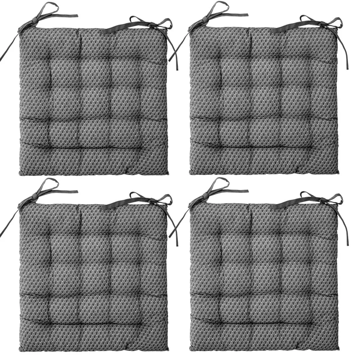 Lot de 4 Galettes de chaise en Coton Gris motif géométrique 38 x 38 cm