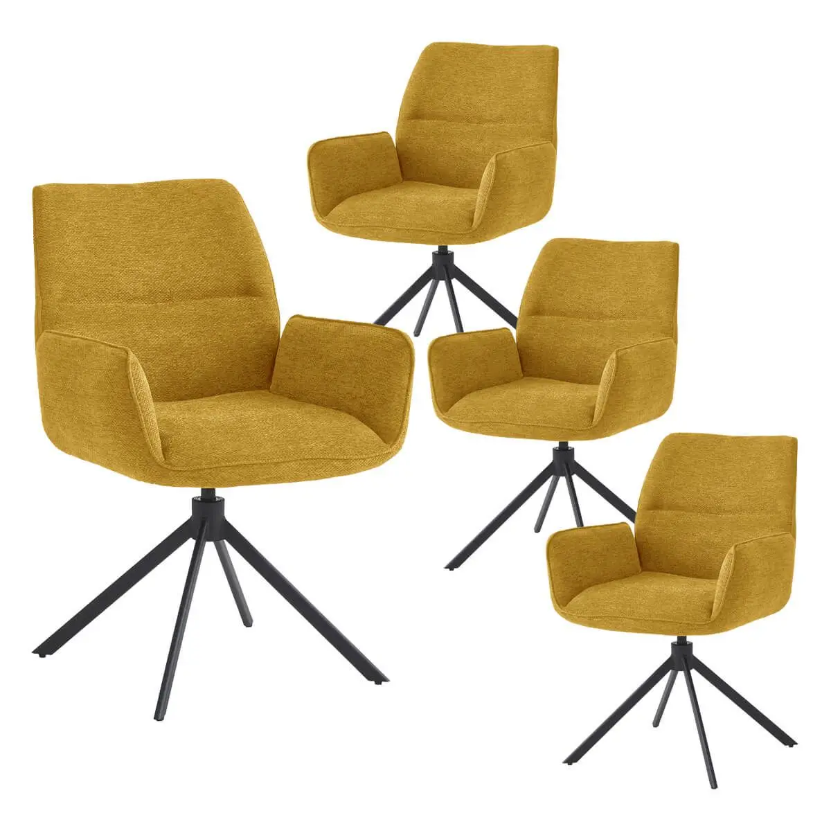 Lot de 4 Fauteuils de table Pivotants Tissu Coloris Jaune – CARLOTTA