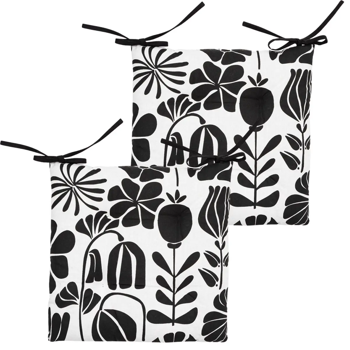 Lot de 2 Galettes de chaise en Coton Noir & Blanc avec motifs 38 x 38 cm