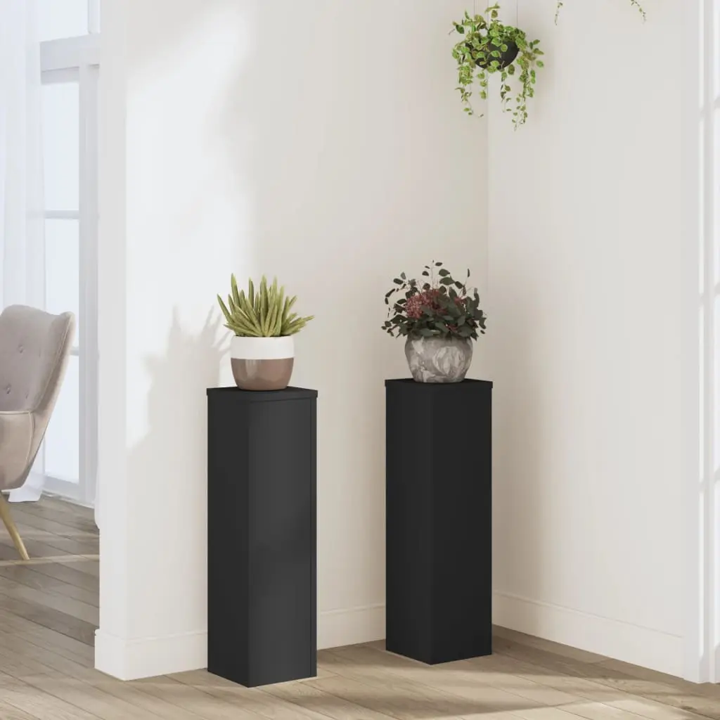 Lot de 2 Supports pour Plantes Bois d’Ingénierie Décoration Intérieur Design Minimaliste 60 cm Noir – ComfortXL Outdoor Living