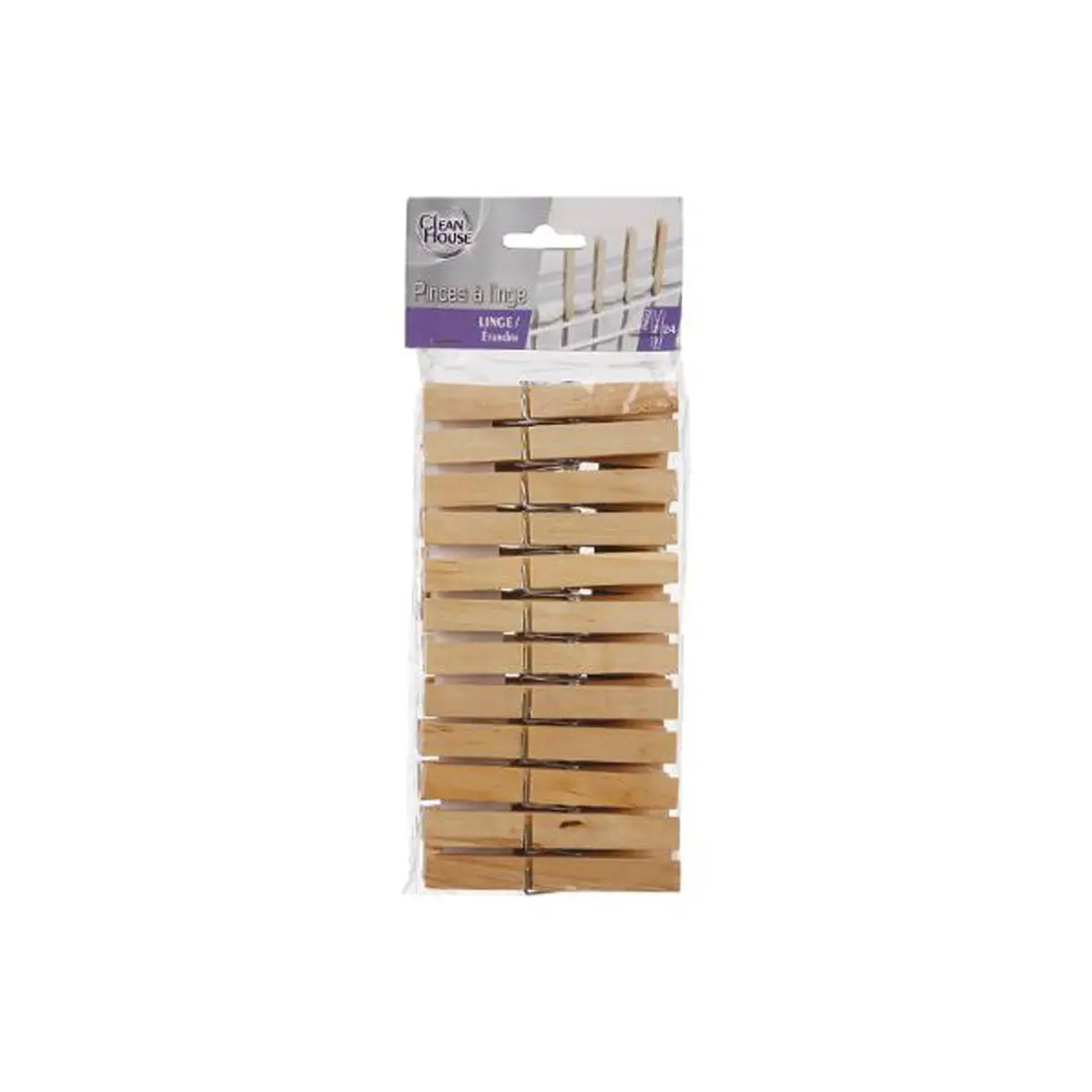 Lot de 24 Pinces à Linge «Bois» 9cm Naturel
