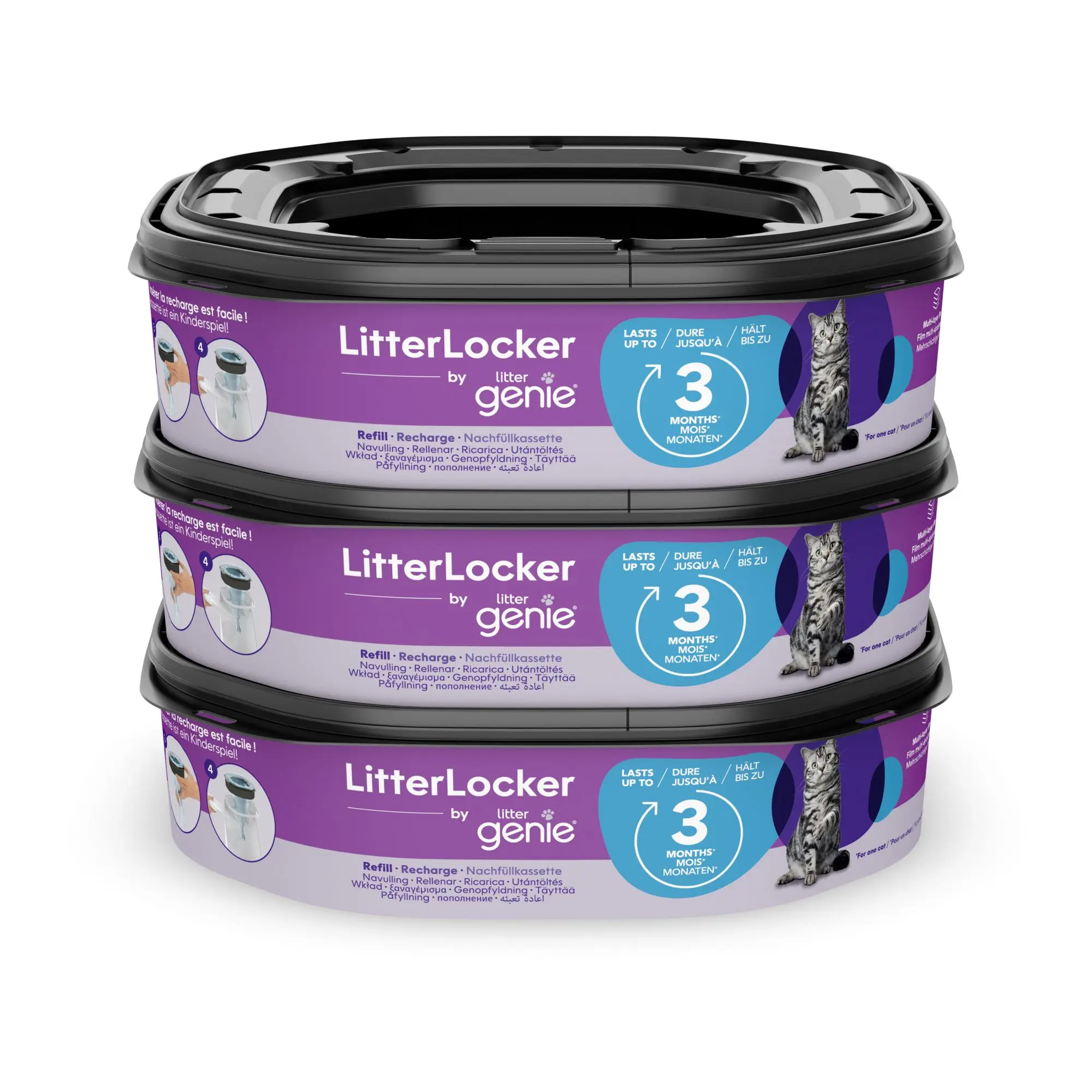 Lot de 3 recharges octogonales Compatible avec la poubelle LitterLocker par Litter Genie et la poubelle Fashion