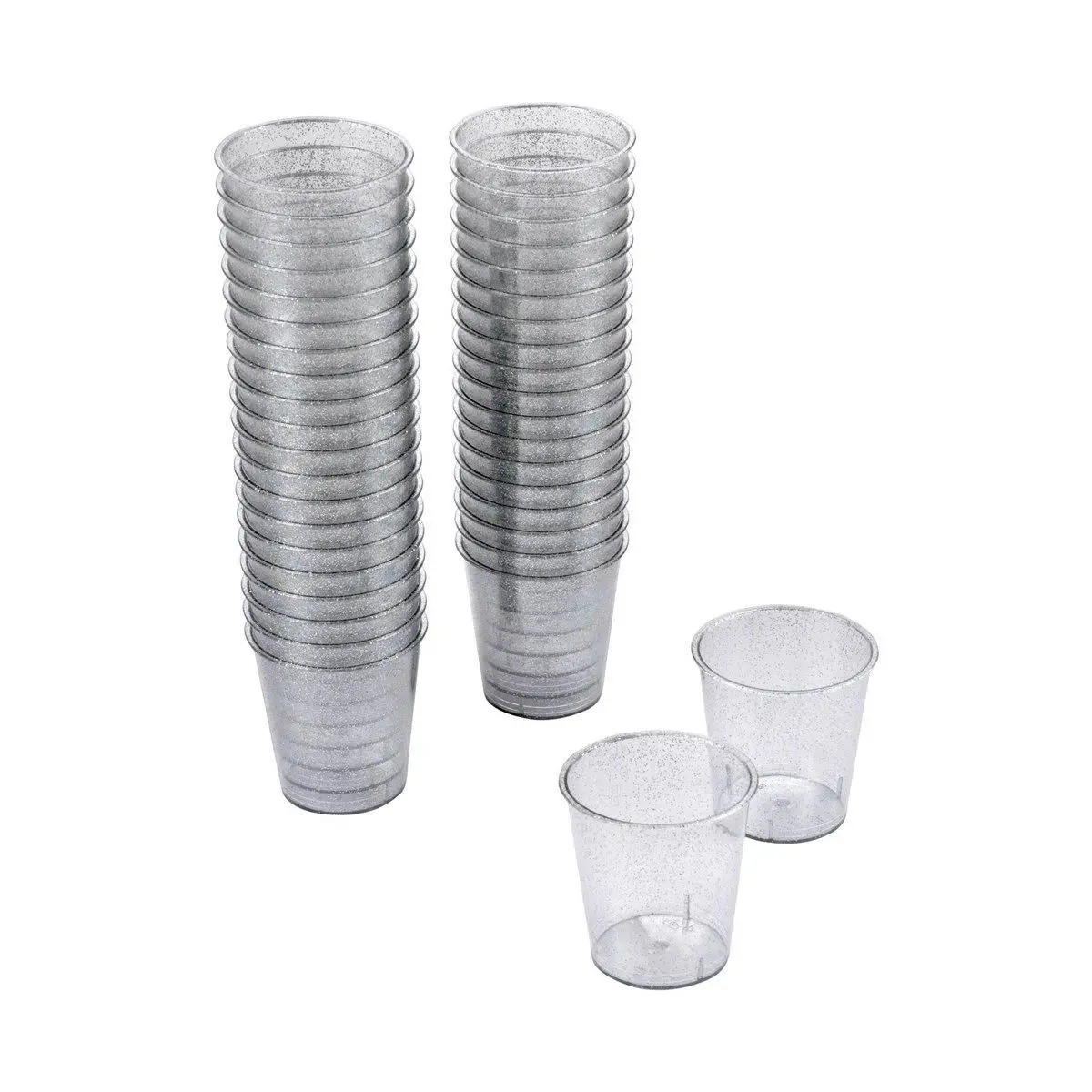 Lot de 40 Verrines en Plastique Réutilisable «Paillettes» 3cl Argent