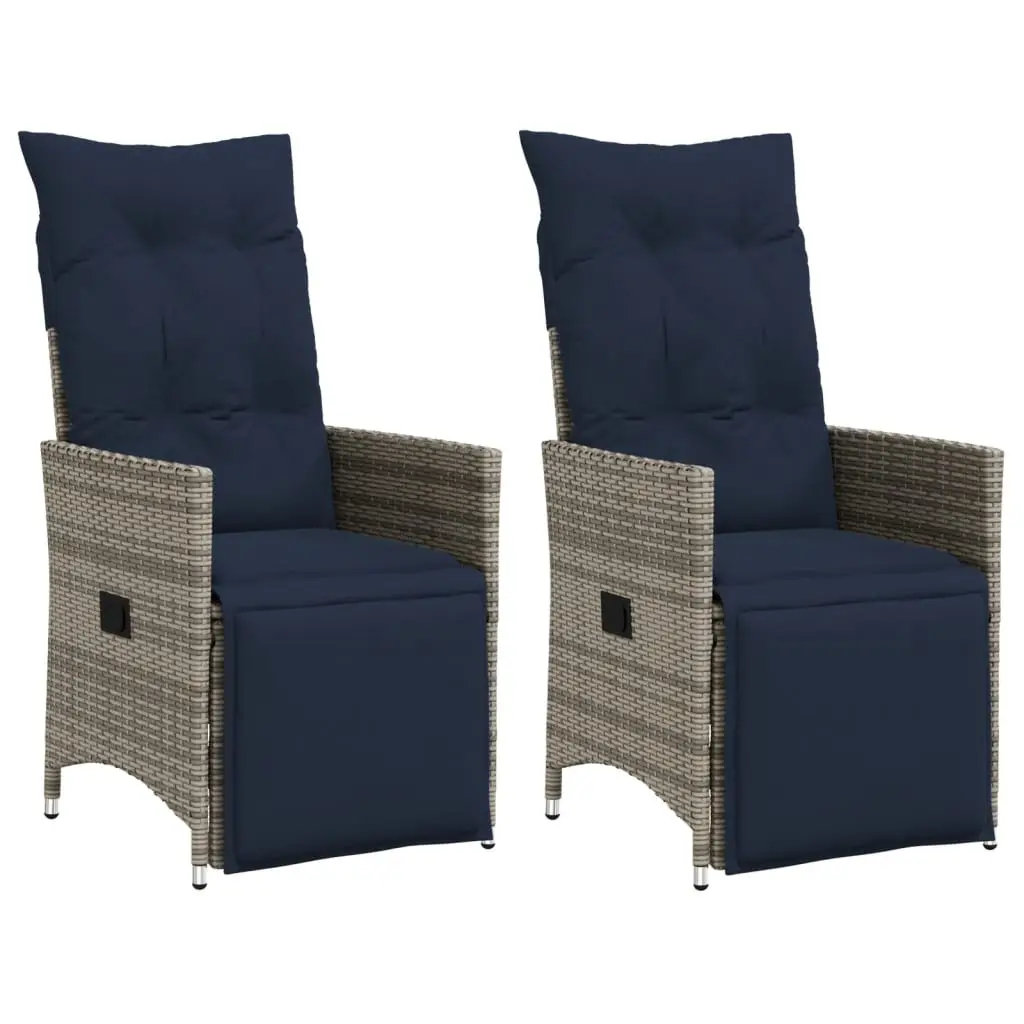Lot de 2 Fauteuils Relax de Jardin Résine Tressée avec Coussins Bleu Marine Gris – ComfortXL Outdoor Living