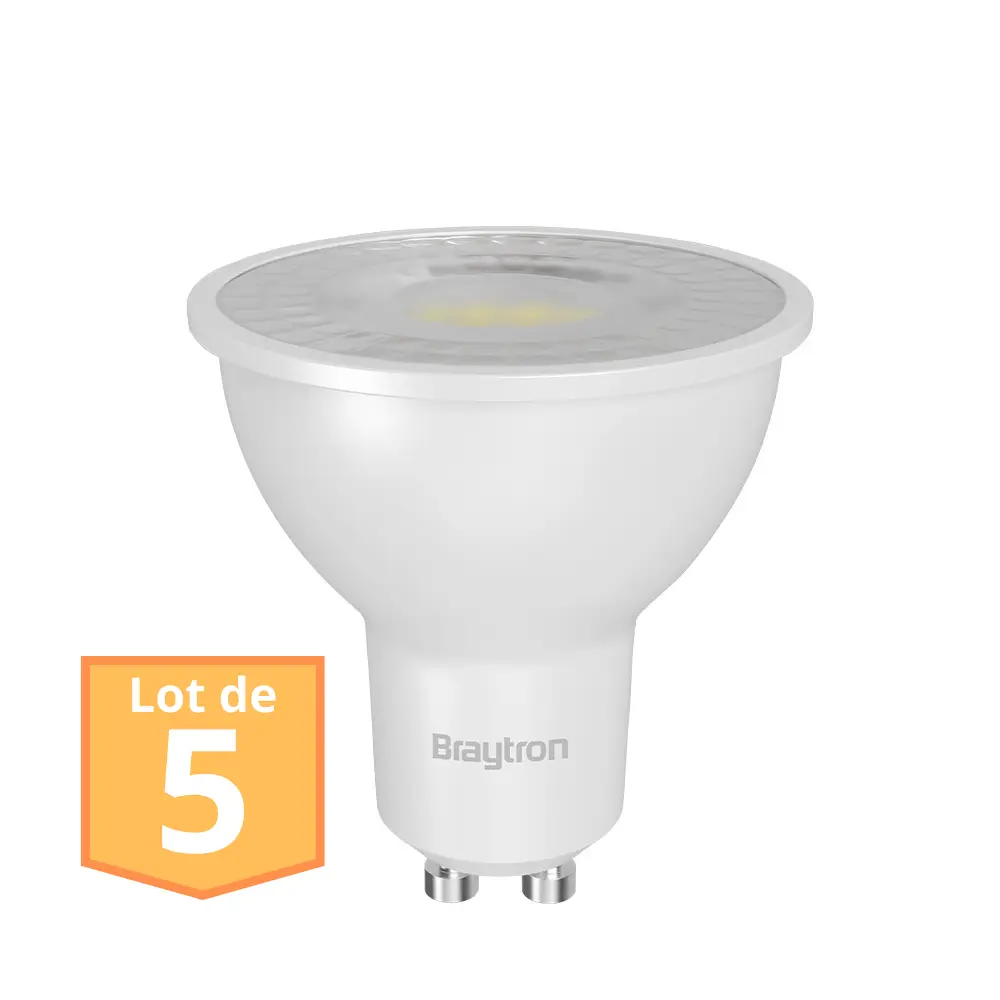 Lot de 5 Ampoules LED GU10 Braytron 6.5W 6500K 630 Lumens