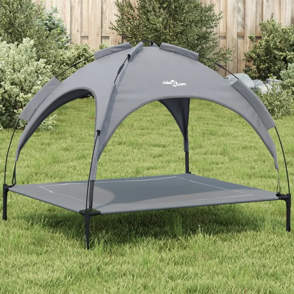 Grand Lit Chien avec Auvent Amovible Acier et Tissu Anthracite 104x86cm – ComfortXL Pet Living