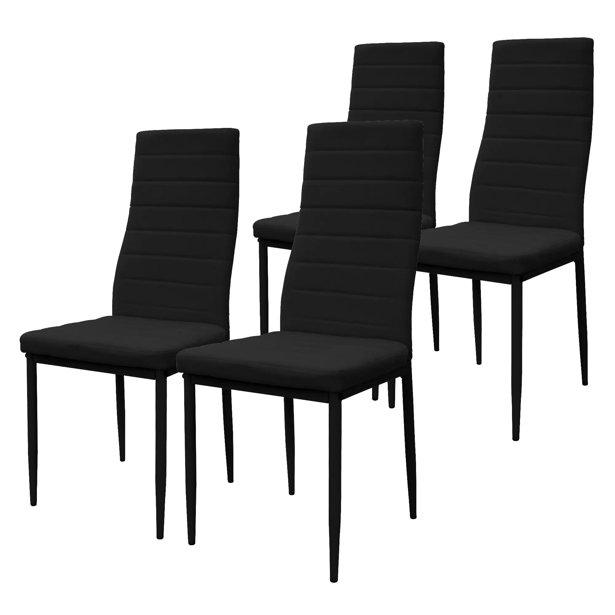 Lot de 4 chaises de salle à manger noir avec dossier haut rembourrées en simili pieds en acier patins de protection de sol inclus charge de 120 kg
