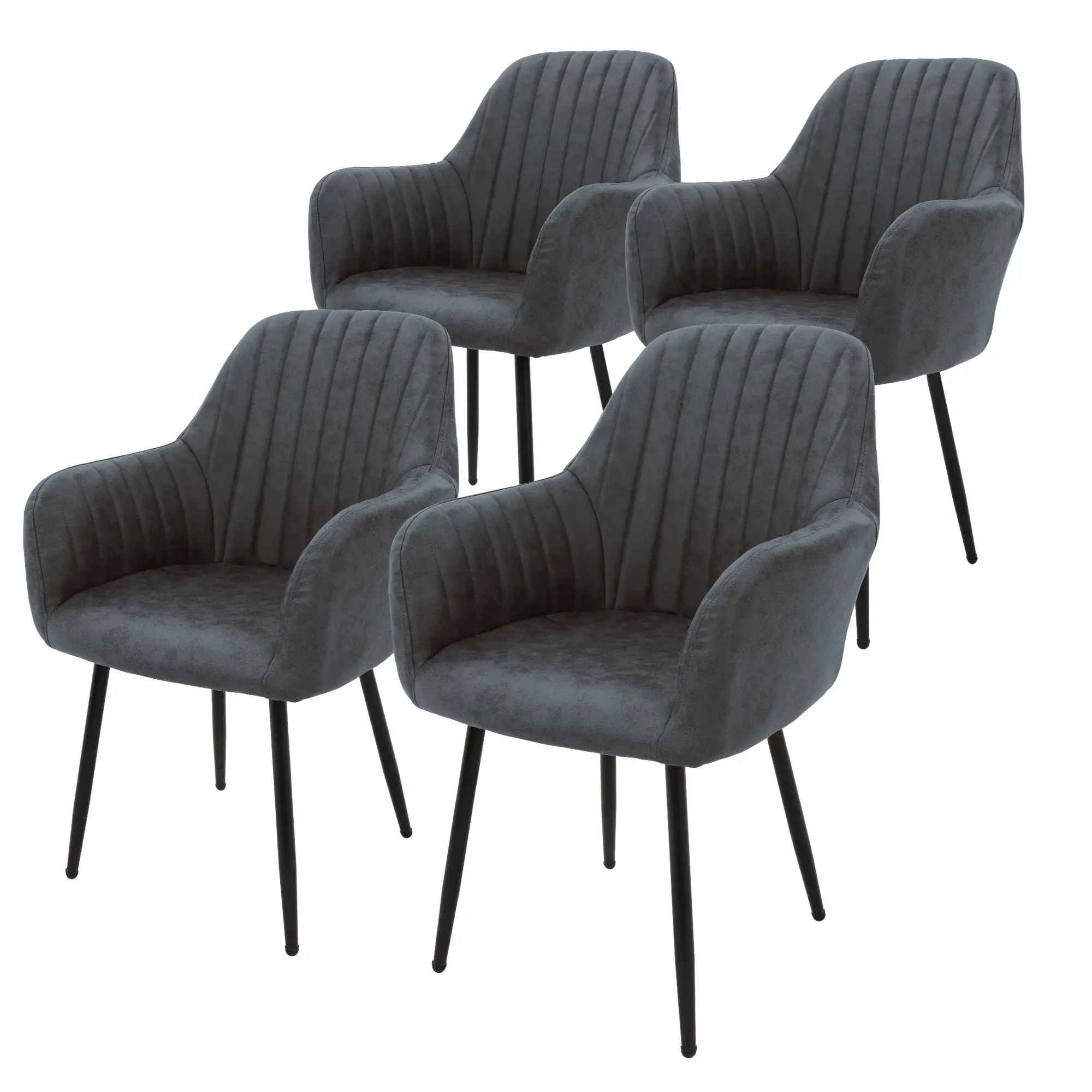 Lot de 4 chaises de salle à manger anthracite dossier et accoudoirs ergonomiques revêtement en matériau synthétique pieds noir en acier design raffiné