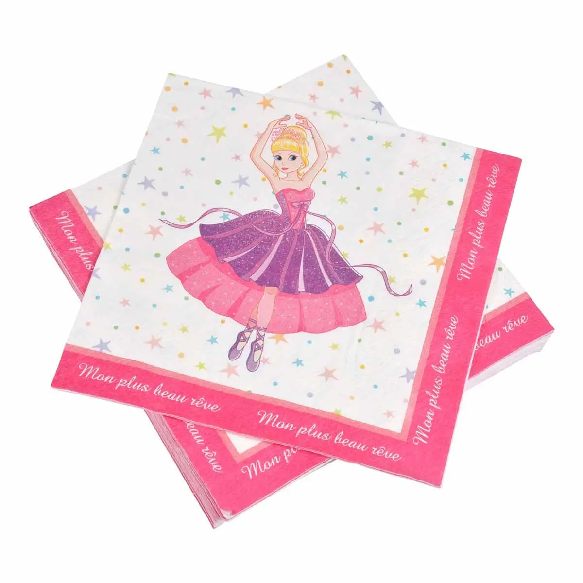 Lot de 20 Serviettes en Papier «Ballerina» 33x33cm Rose
