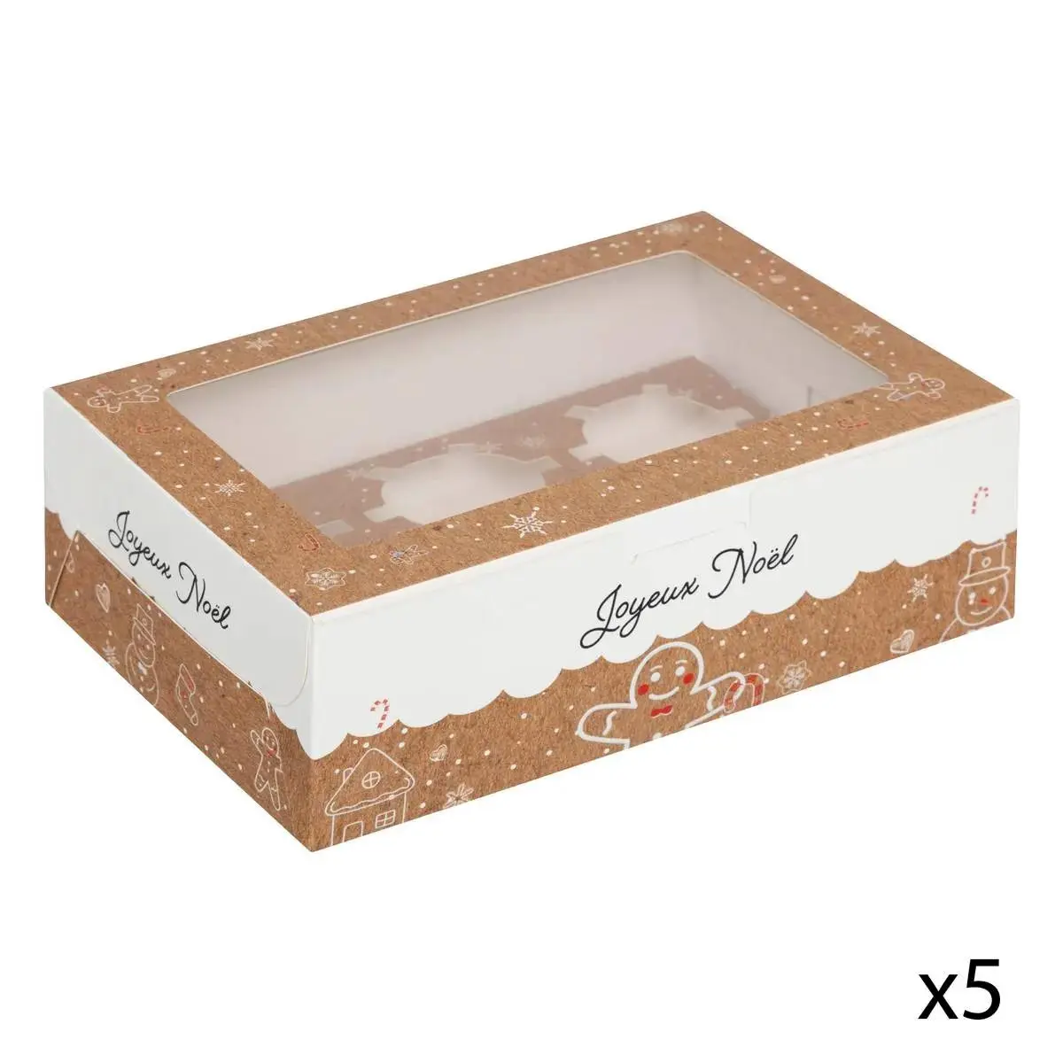 Lot de 5 Boîtes à Cupcakes «Noël» 24cm Beige