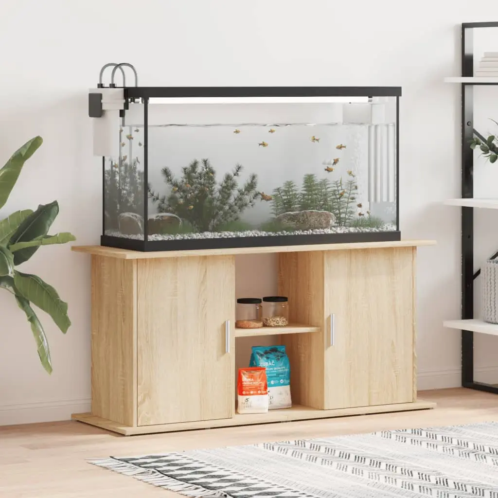 Grand Meuble Aquarium Bois d’ingénierie Style Naturel Chêne Sonoma 121 cm
