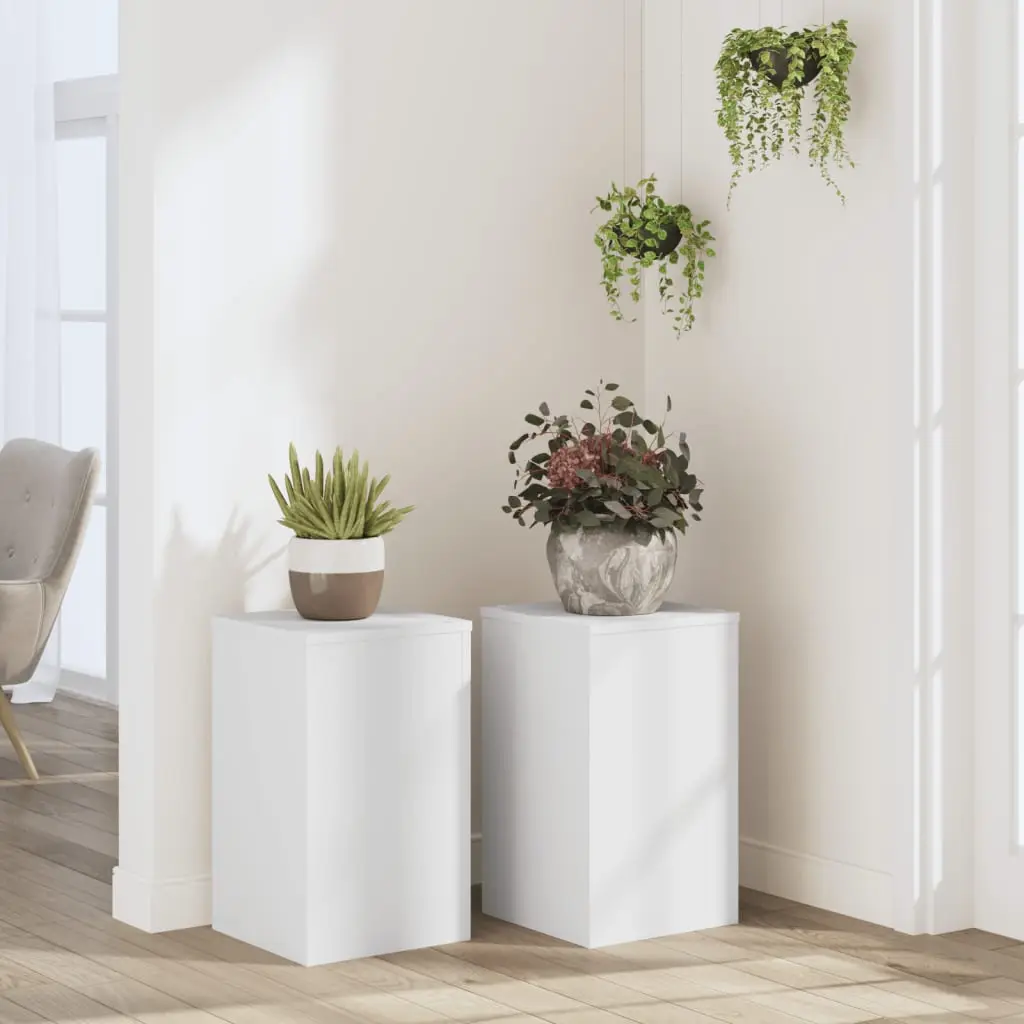 Lot de 2 Supports pour Plantes Bois Intérieur Design Minimaliste 30x30x50 cm Blanc – ComfortXL Outdoor Living