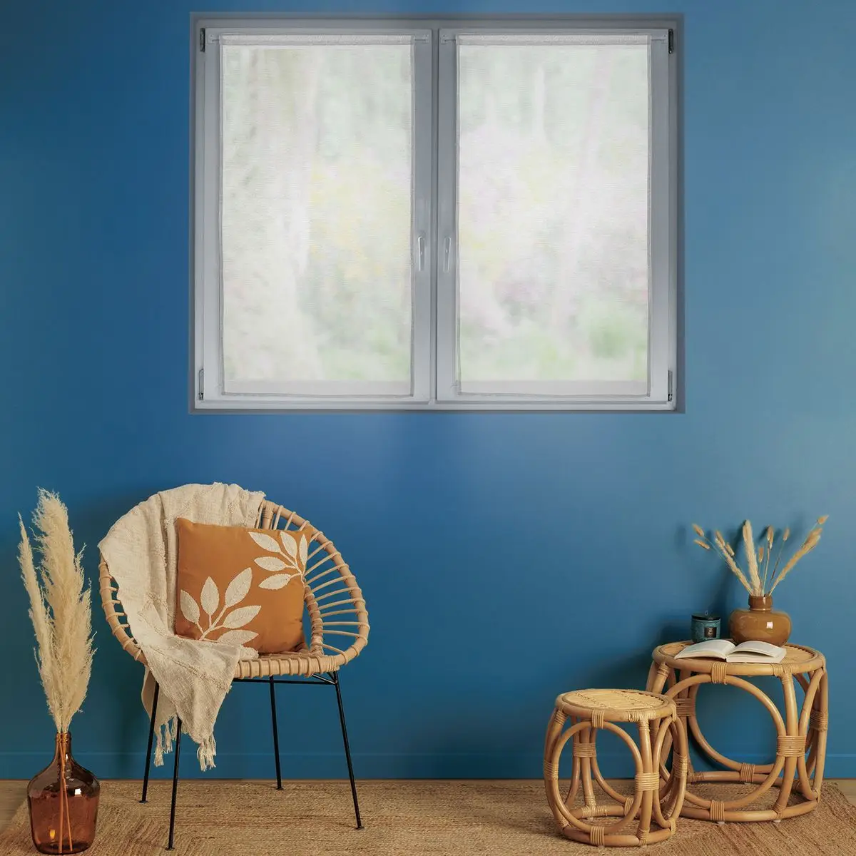 Lot de 2 Voilages Vitrage Blanc Moly 60 x 90 cm