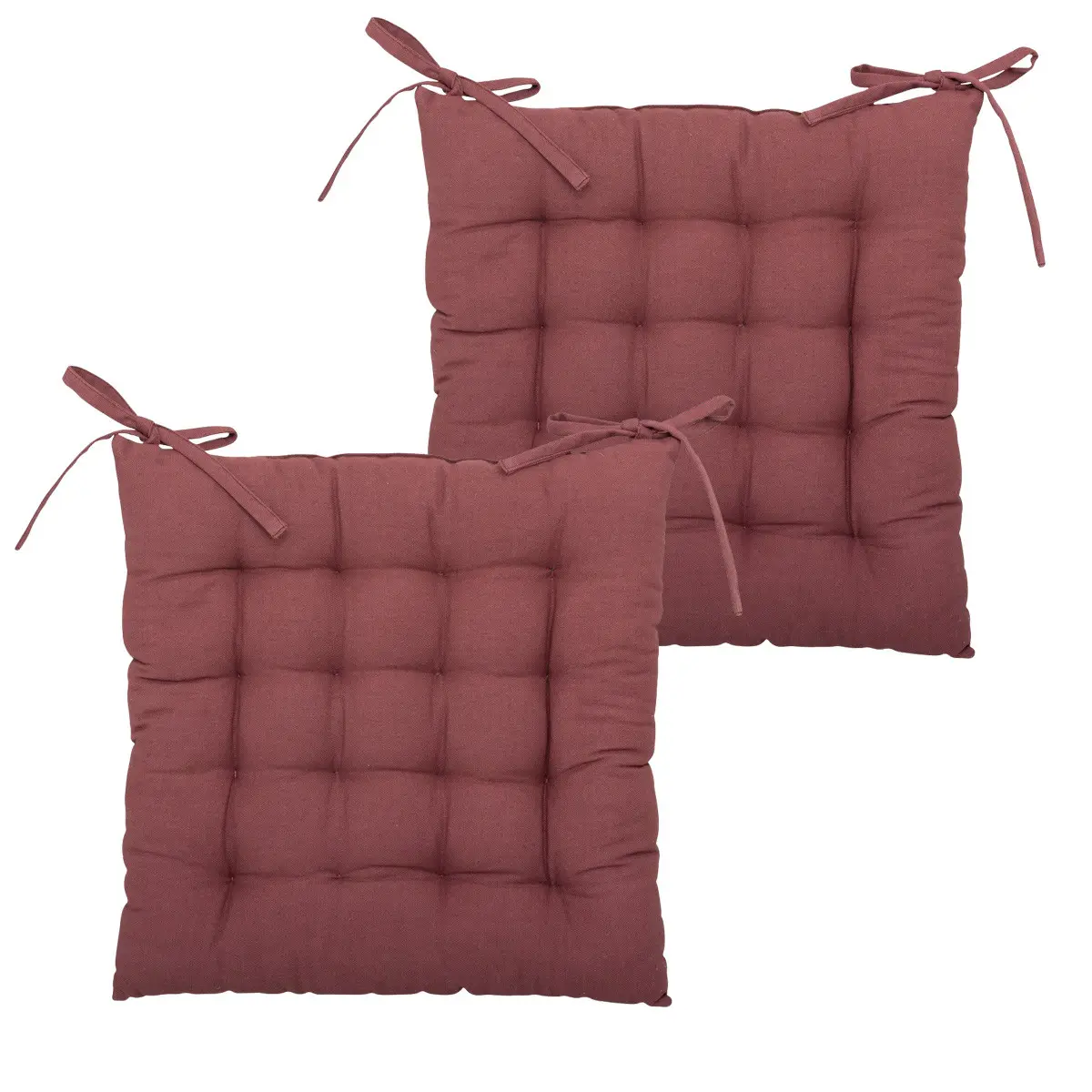 Lot de 2 Galettes de chaise en Coton Prune 38 x 38 cm