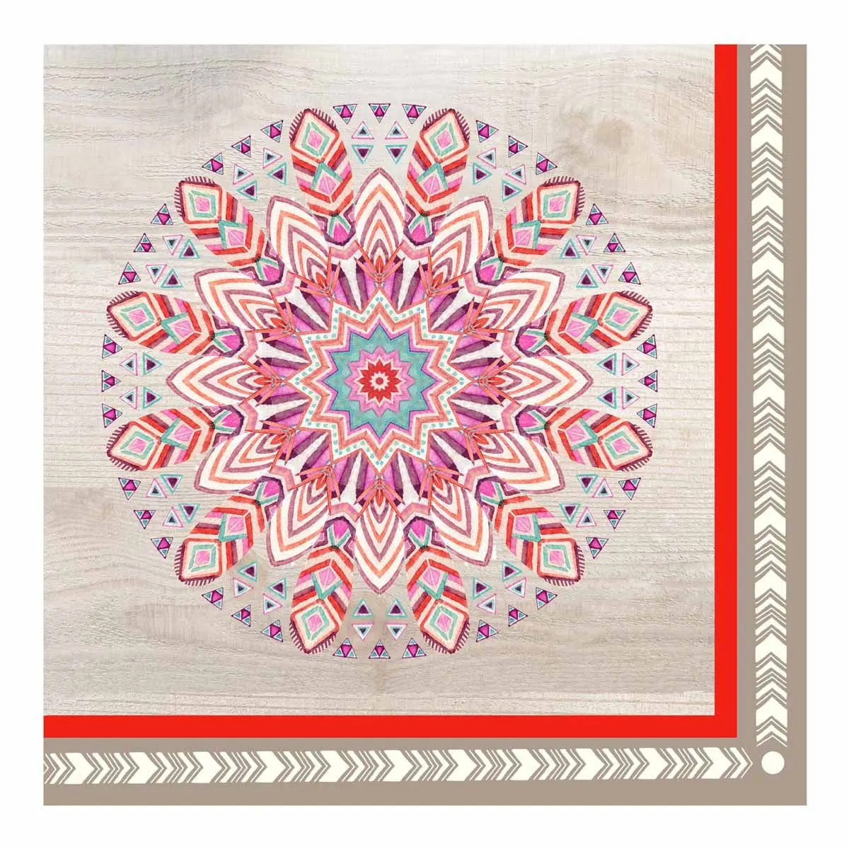 Lot de 20 Serviettes en Papier «Boho Mandala» 33x33cm Naturel