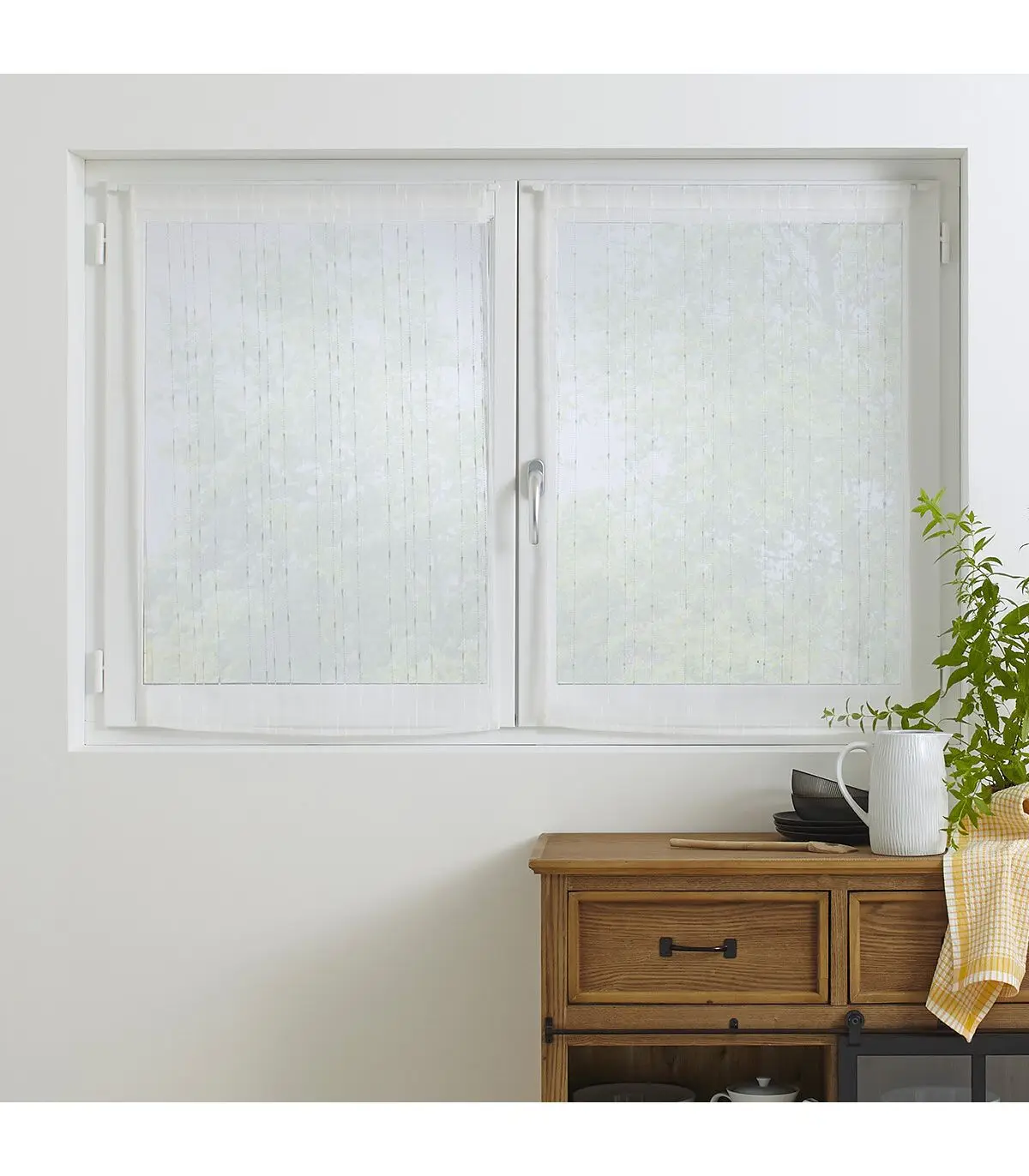 Lot de 2 Voilages Vitrage Blanc imprimé Anissa 60 x 90 cm