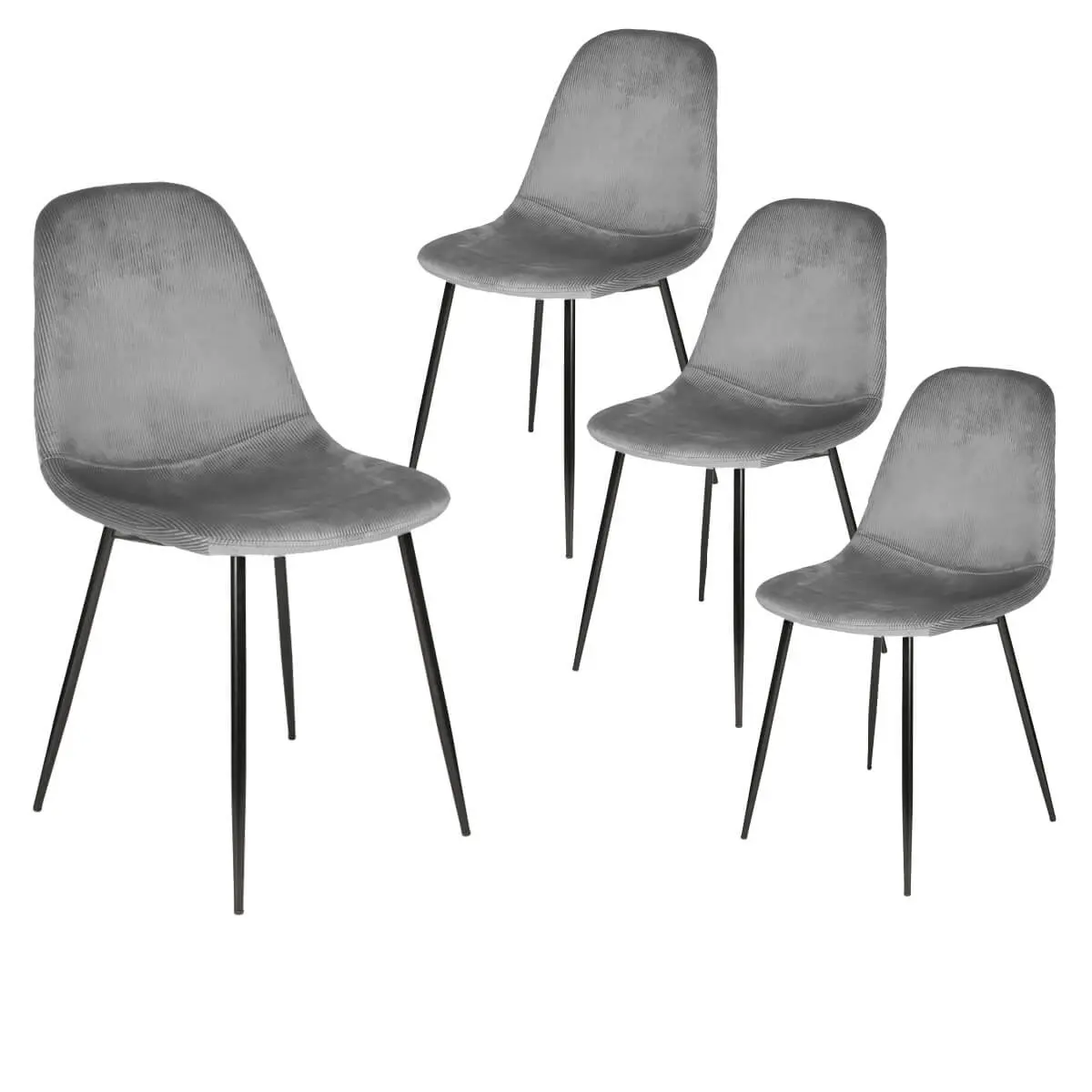 Lot de 4 Chaises Velours Côtelé Gris Foncé – ALESSIA