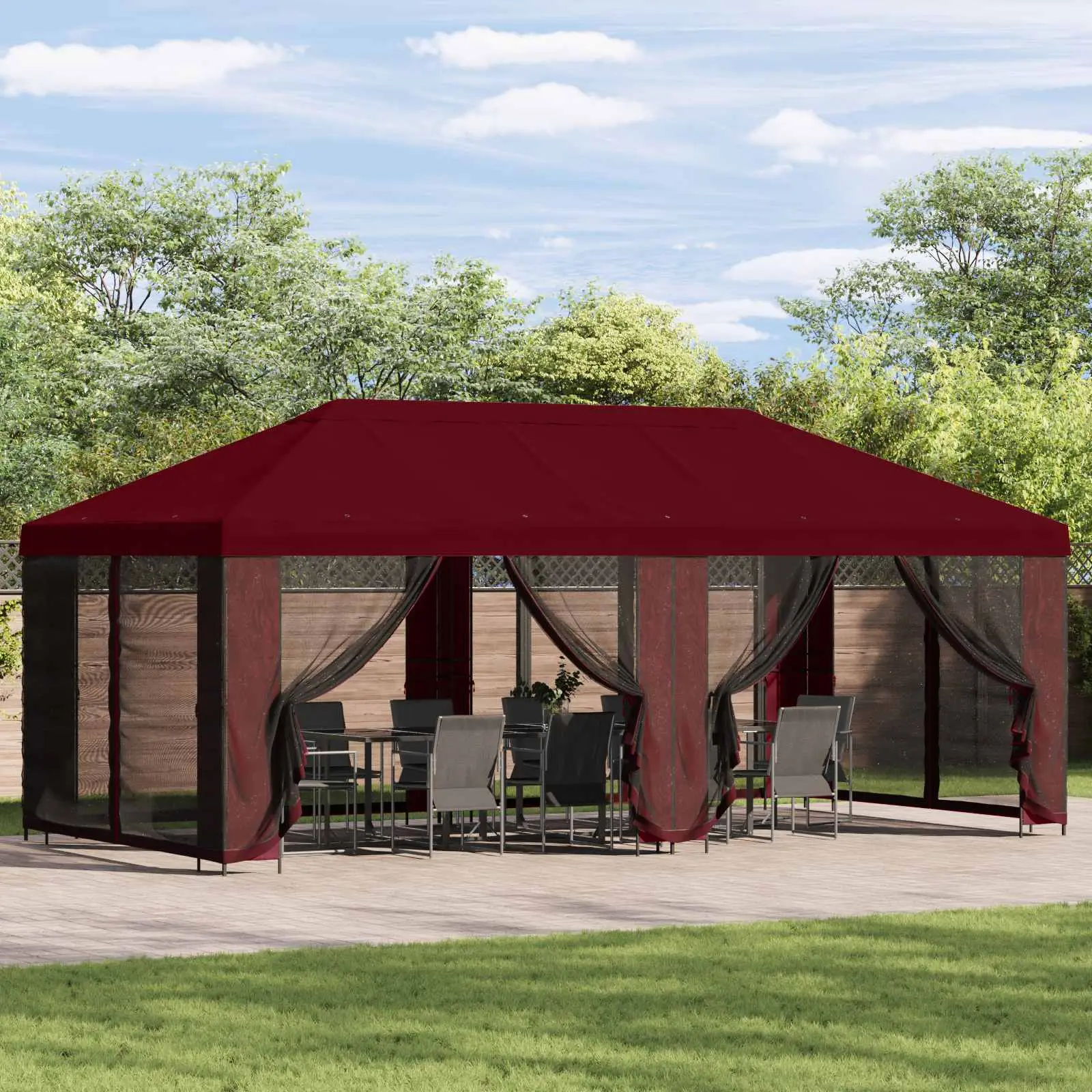 Gazebo avec murs latéraux 6 x 3 m Bordeaux Polyester et Acier vidaXL 3376029