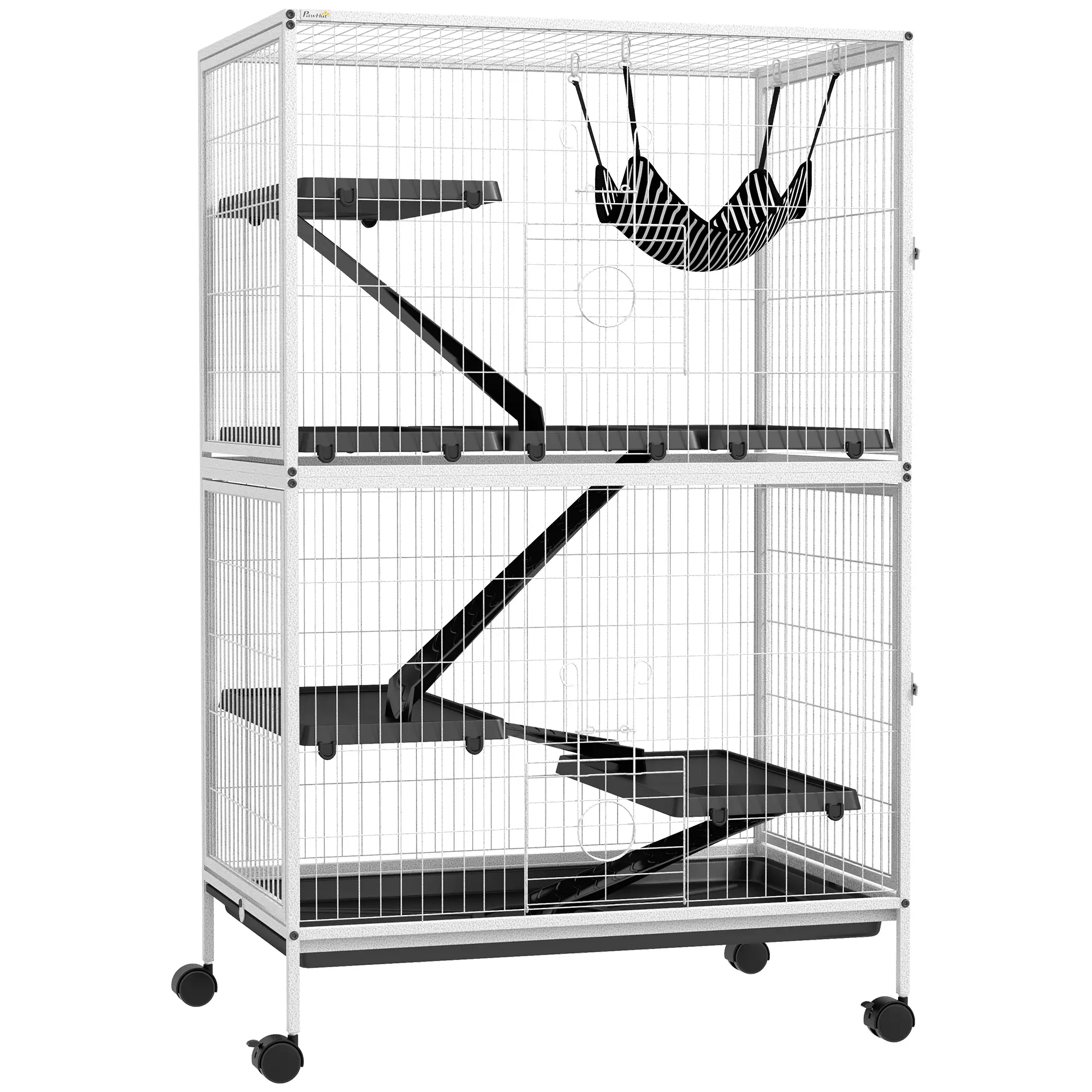 Grande cage acier rongeurs furets chinchillas 4 étages sur roulettes 80x52x128cm blanc