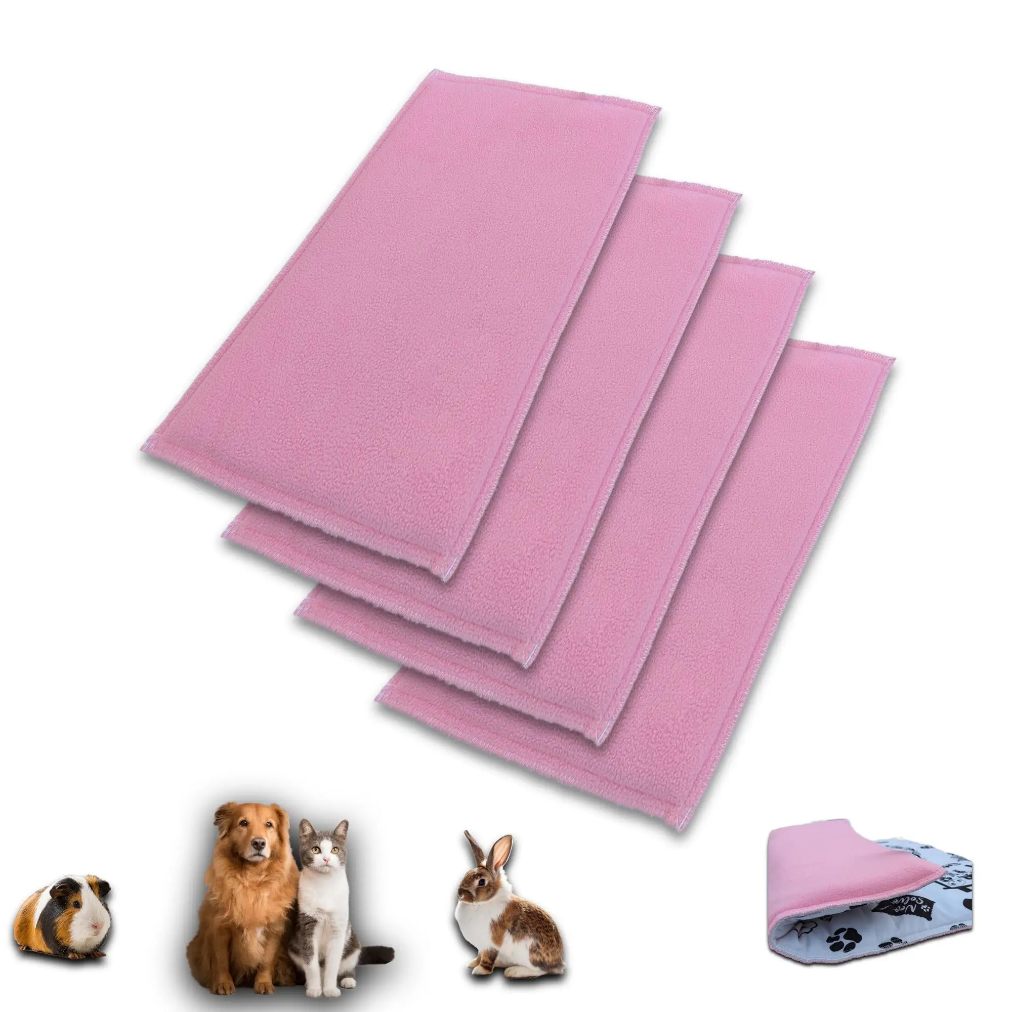Lot de 4 – Tapis pour Cochon d’inde et Lapin en Polaire 105 x 70 cm – Polaire Absorbant, Lavable en Machine, Economique – Neo Solvo