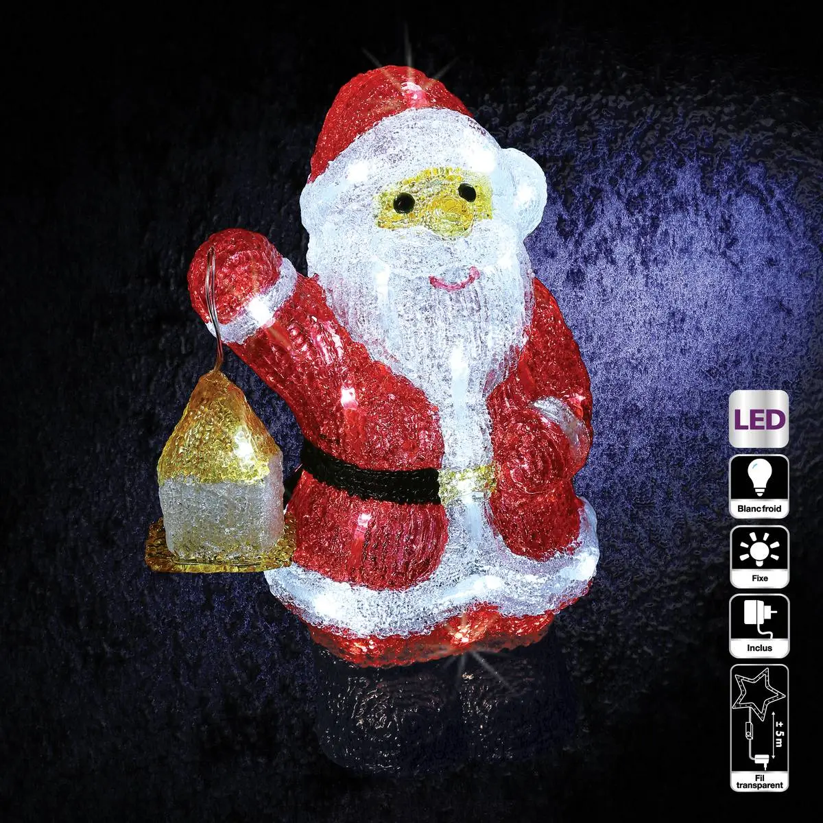 Forme acrylique père Noël lanterne lumineuse 40 LED H.30cm extérieur FEERIC LIGHTS & CHRISTMAS